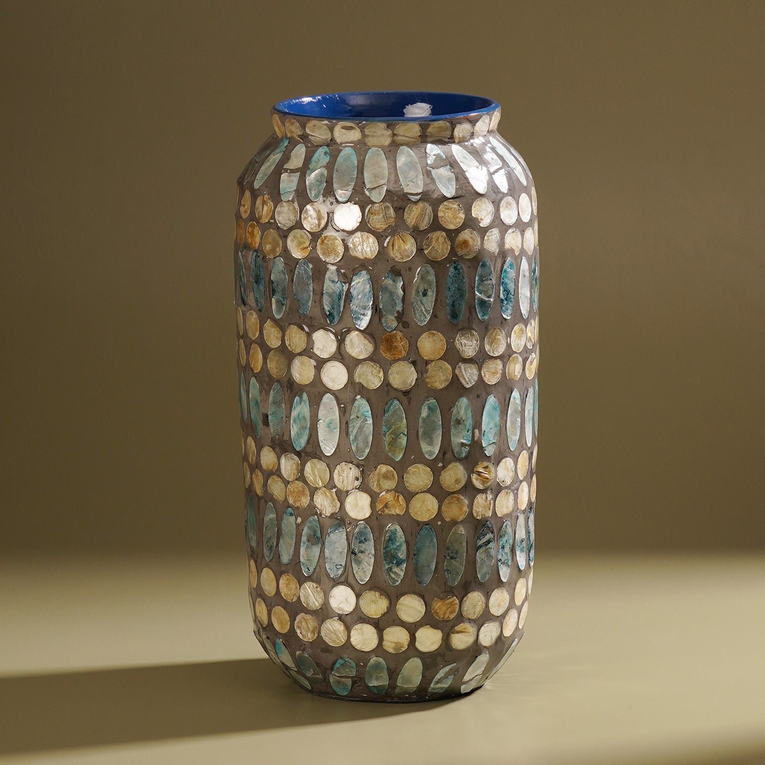 Blue Embellished Lacquer Vase - Large