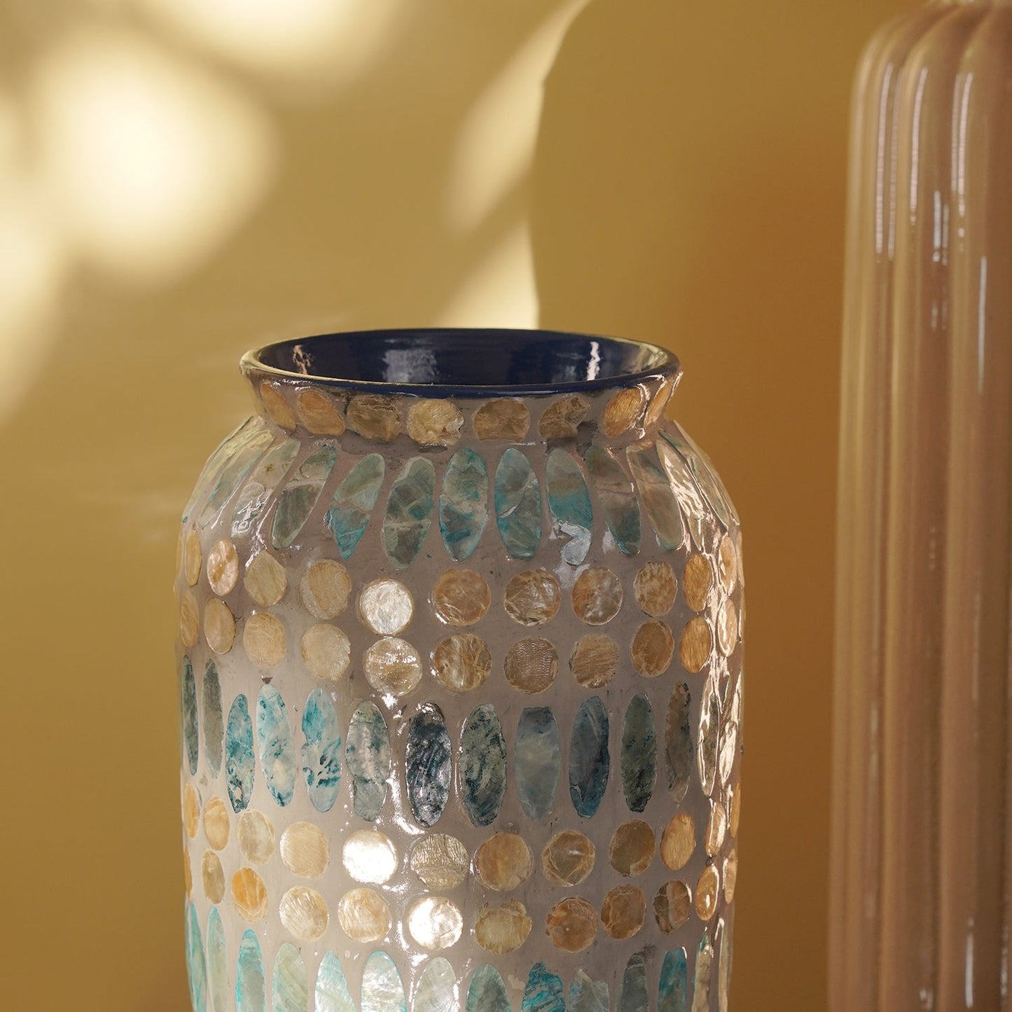 Blue Embellished Lacquer Vase - Small