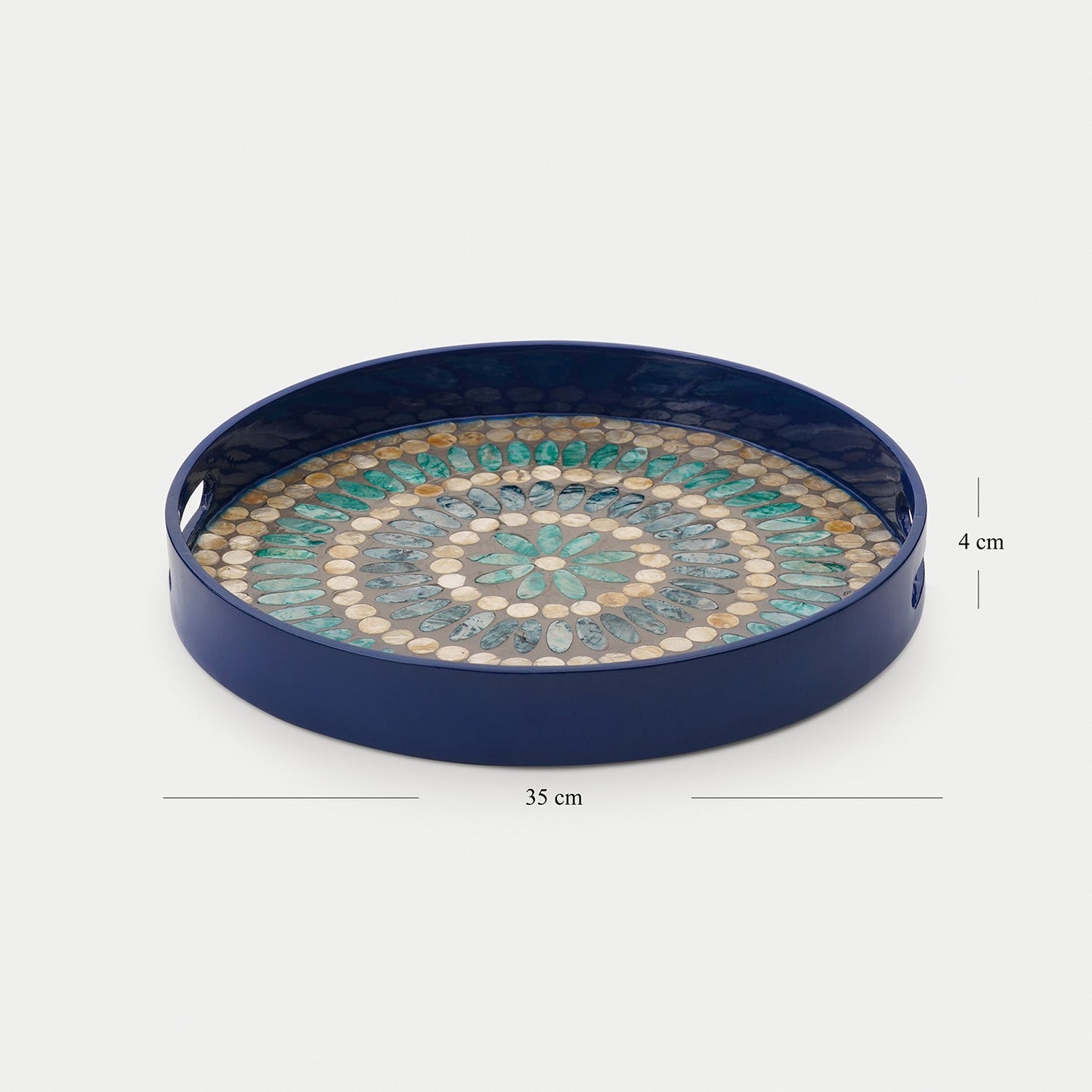Blue Embellished Lacquer Round Serving Tray