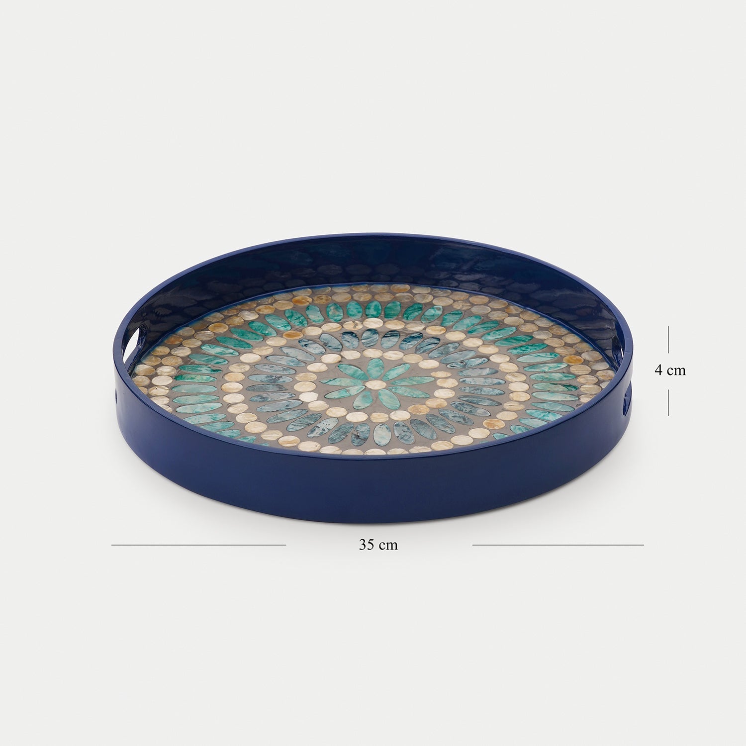 Blue Embellished Lacquer Round Serving Tray
