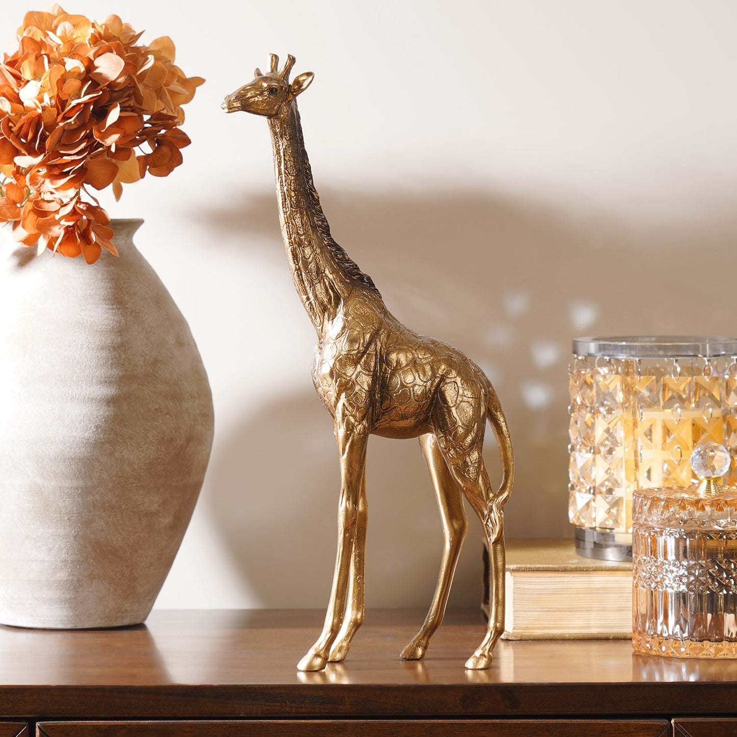 Gold Antique Polyresin Standing Giraffe - Large