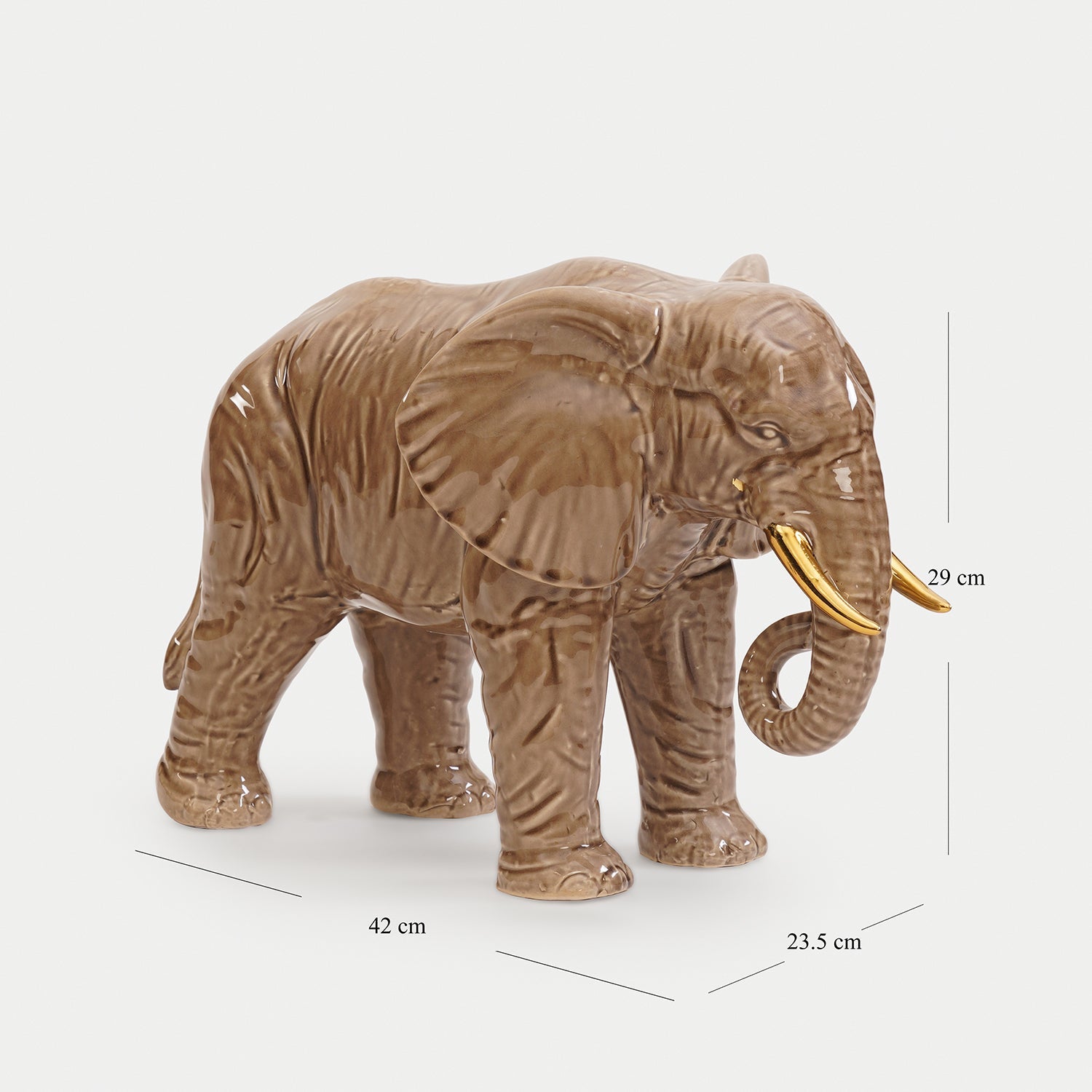 Beige Polyresin Walking Elephant with Gold Tusks - Large