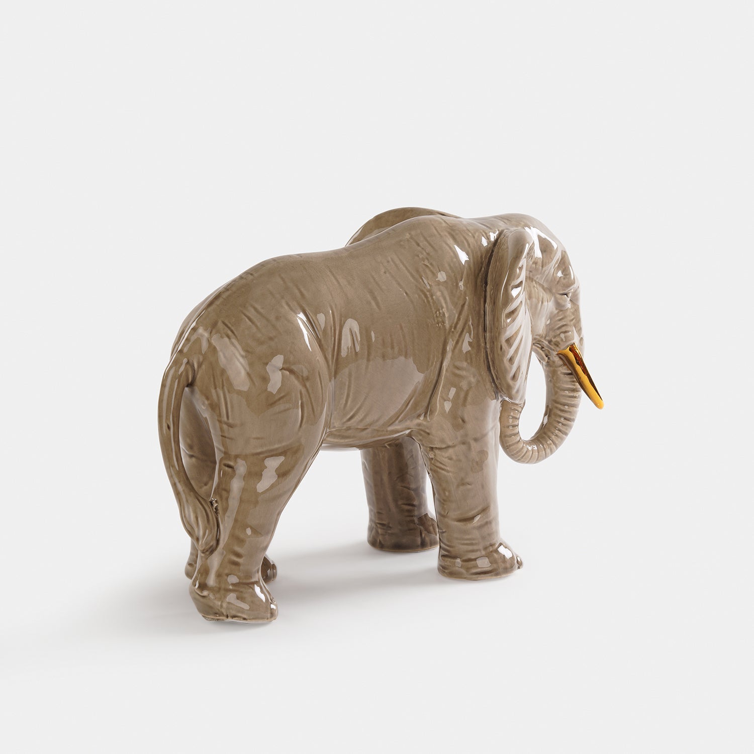 Beige Polyresin Walking Elephant with Gold Tusks - Small