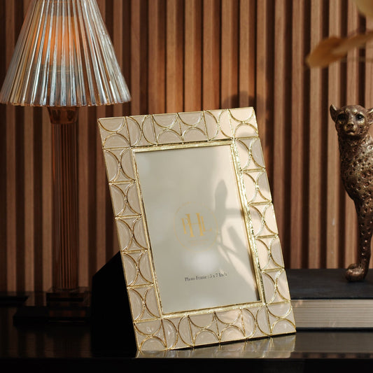 Beige Gold Plated Metal Photoframe - Large