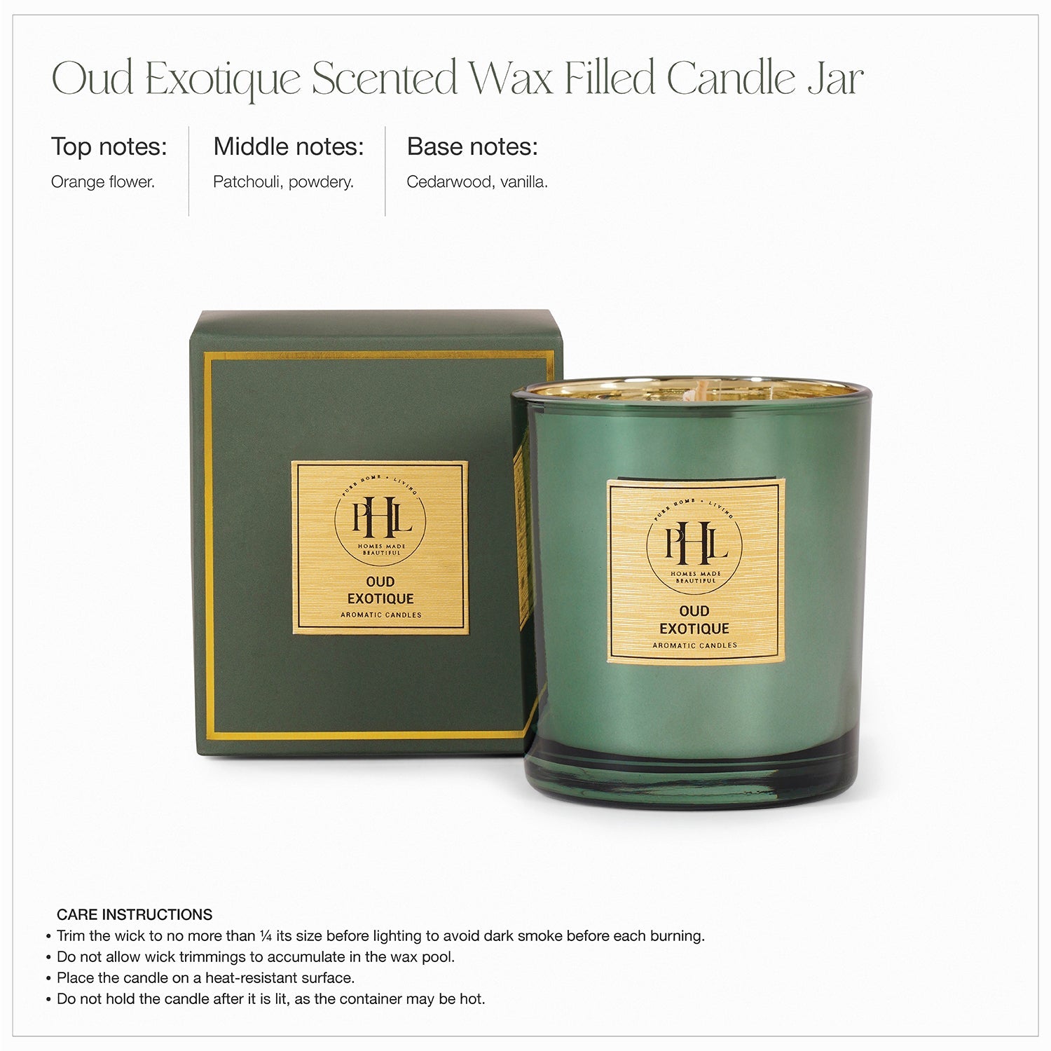 Oud Exotique Scented Wax Filled Glass Candle Jar - Green