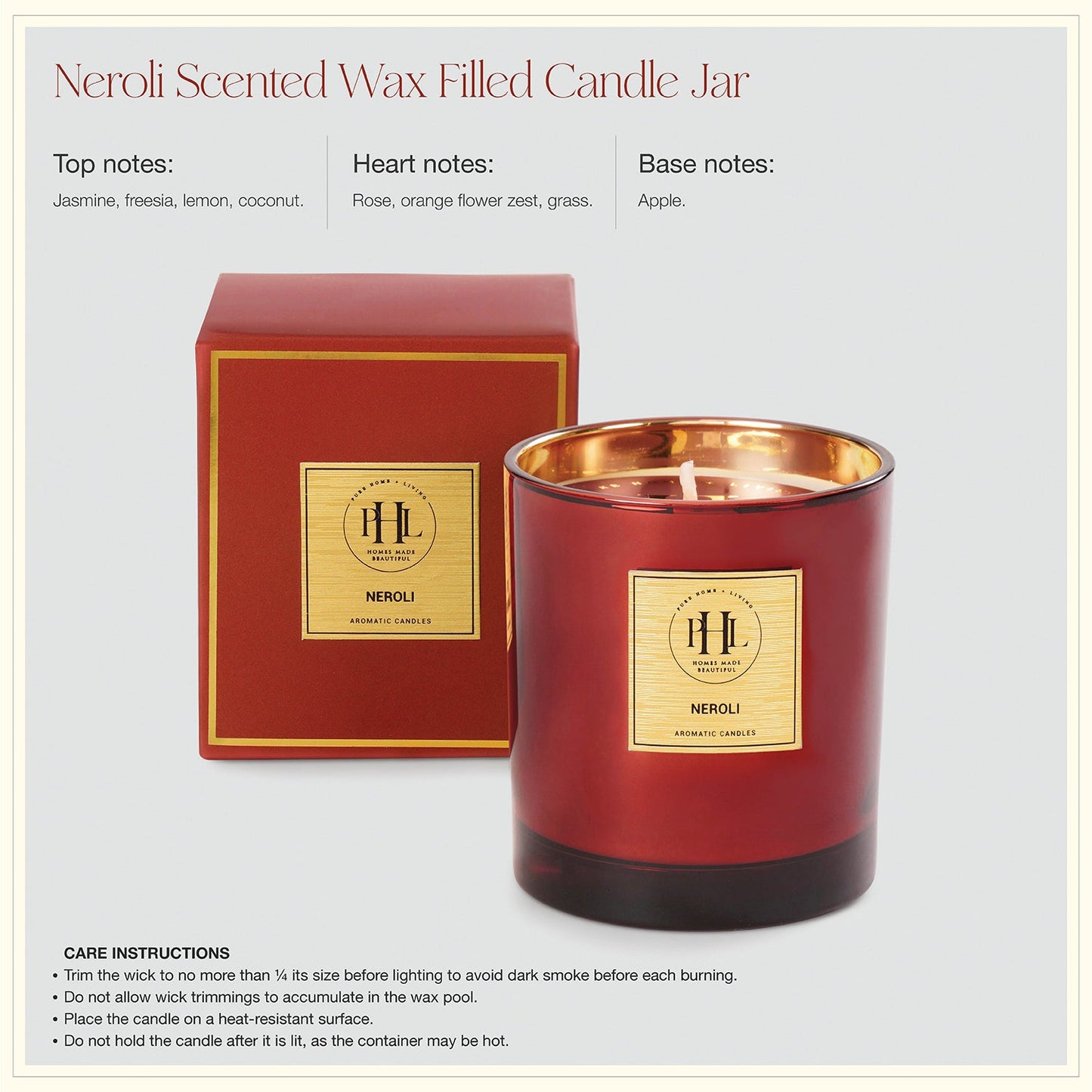 Neroli Scented Wax Filled Glass Candle Jar - Red