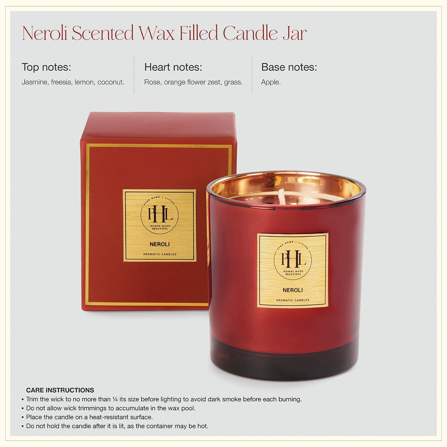 Neroli Scented Wax Filled Glass Candle Jar - Red