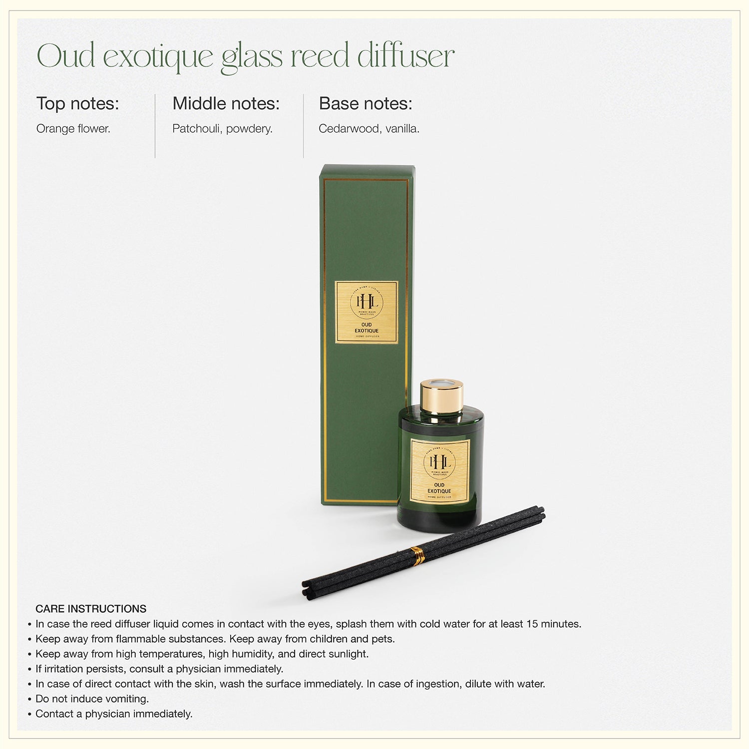 Oud Exotique Glass Reed Diffuser - Green