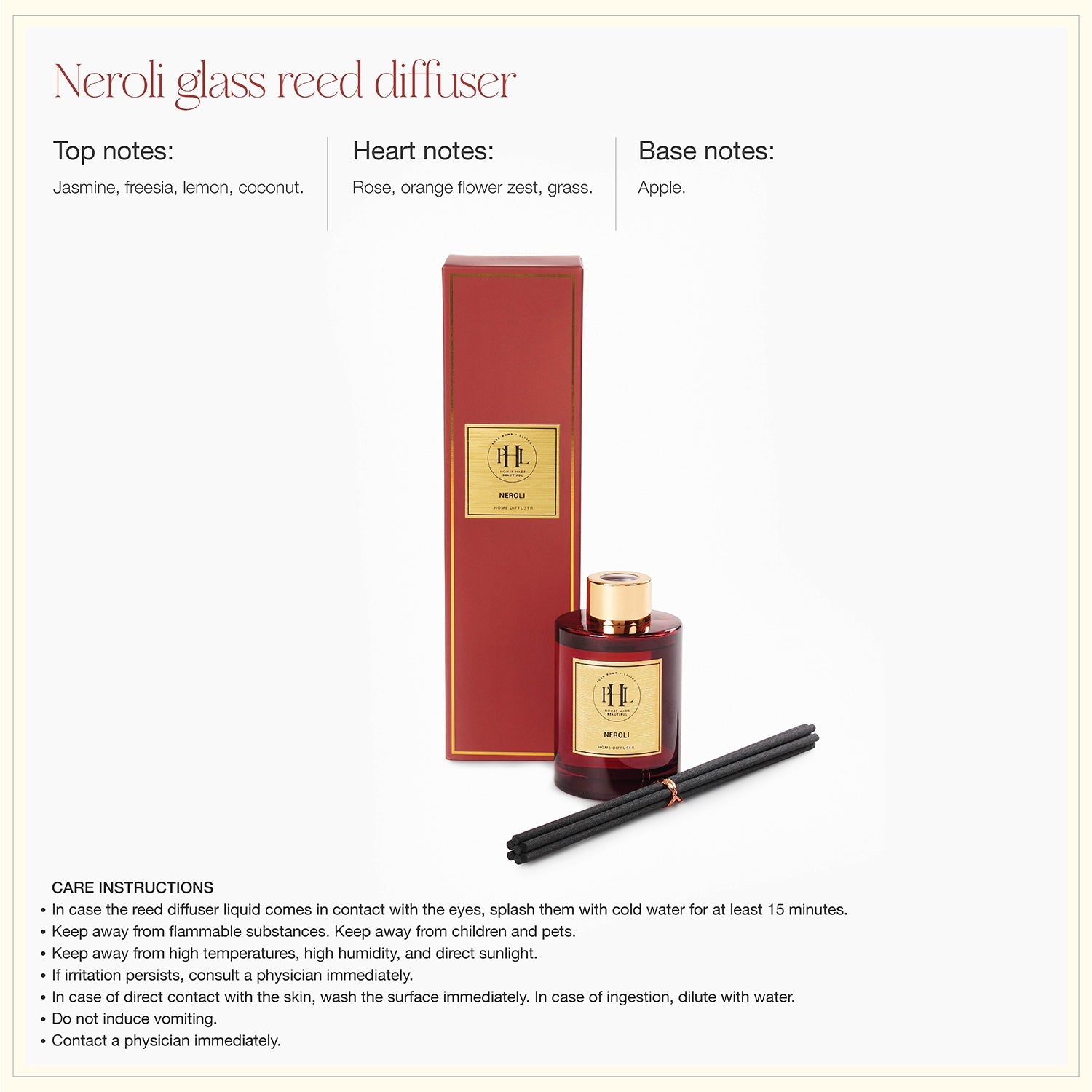 Neroli Glass Reed Diffuser - Red