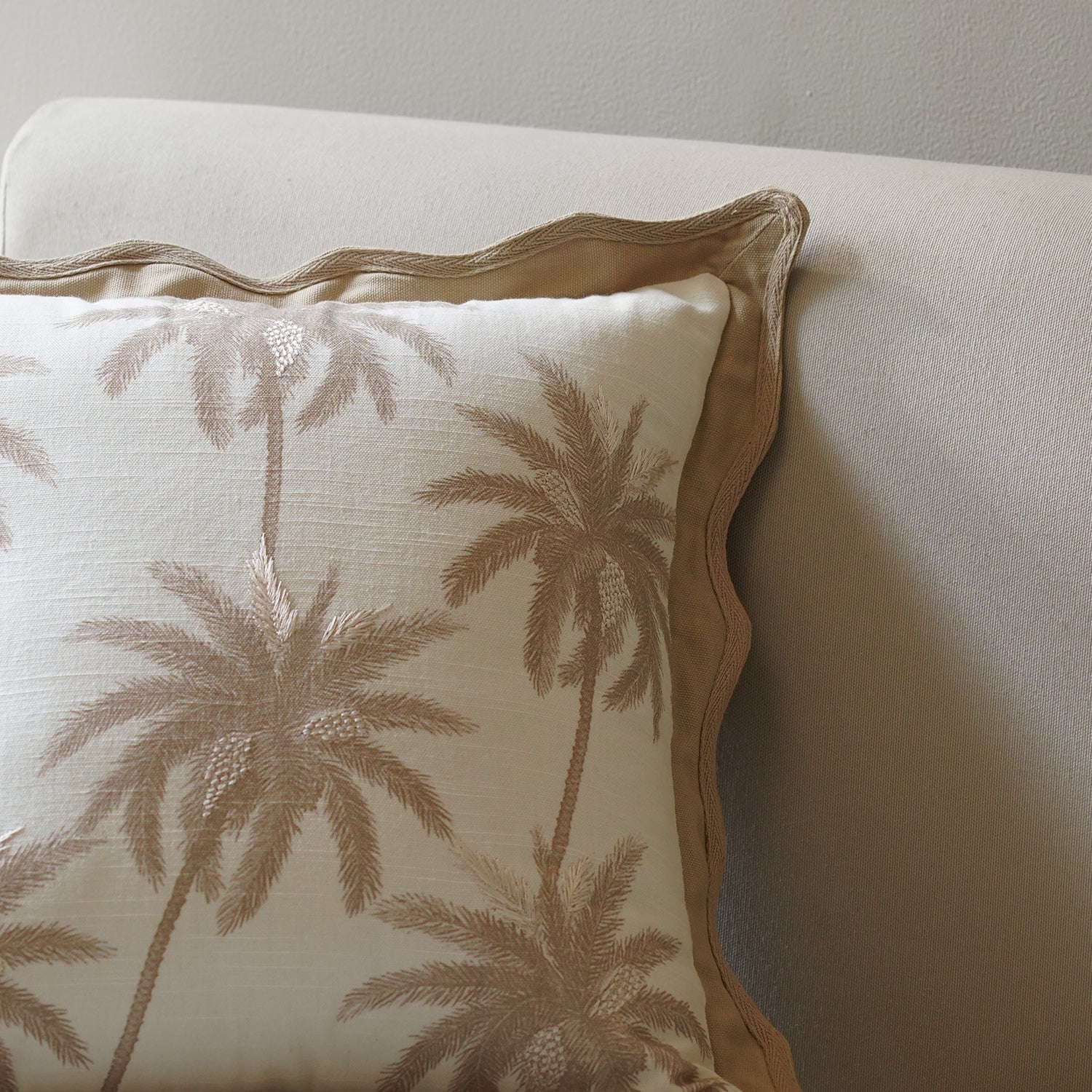 Beige Palm Print Cushion Cover
