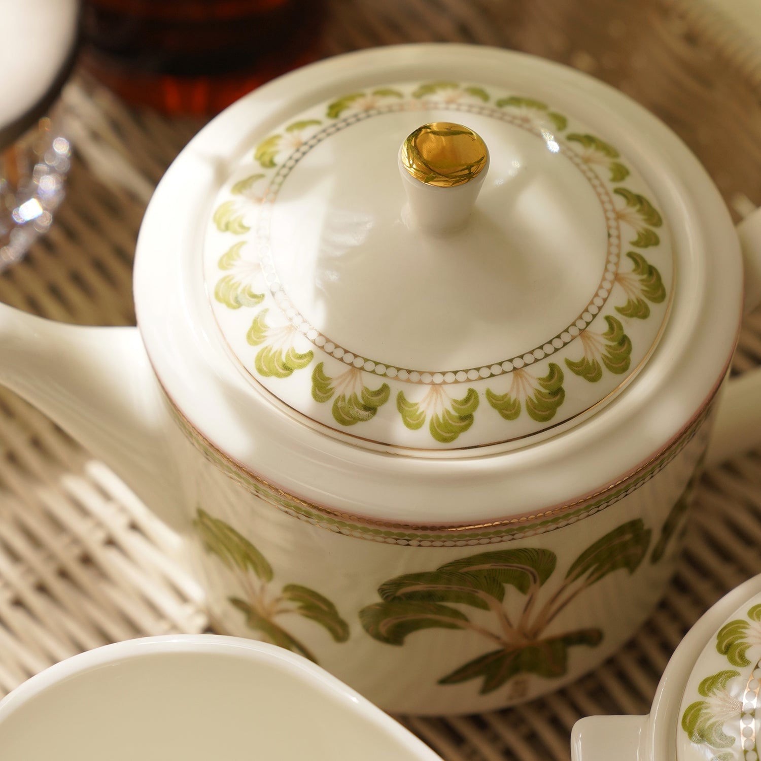 Set of 3 Ivory Printed Soleno Bone China Tea Set