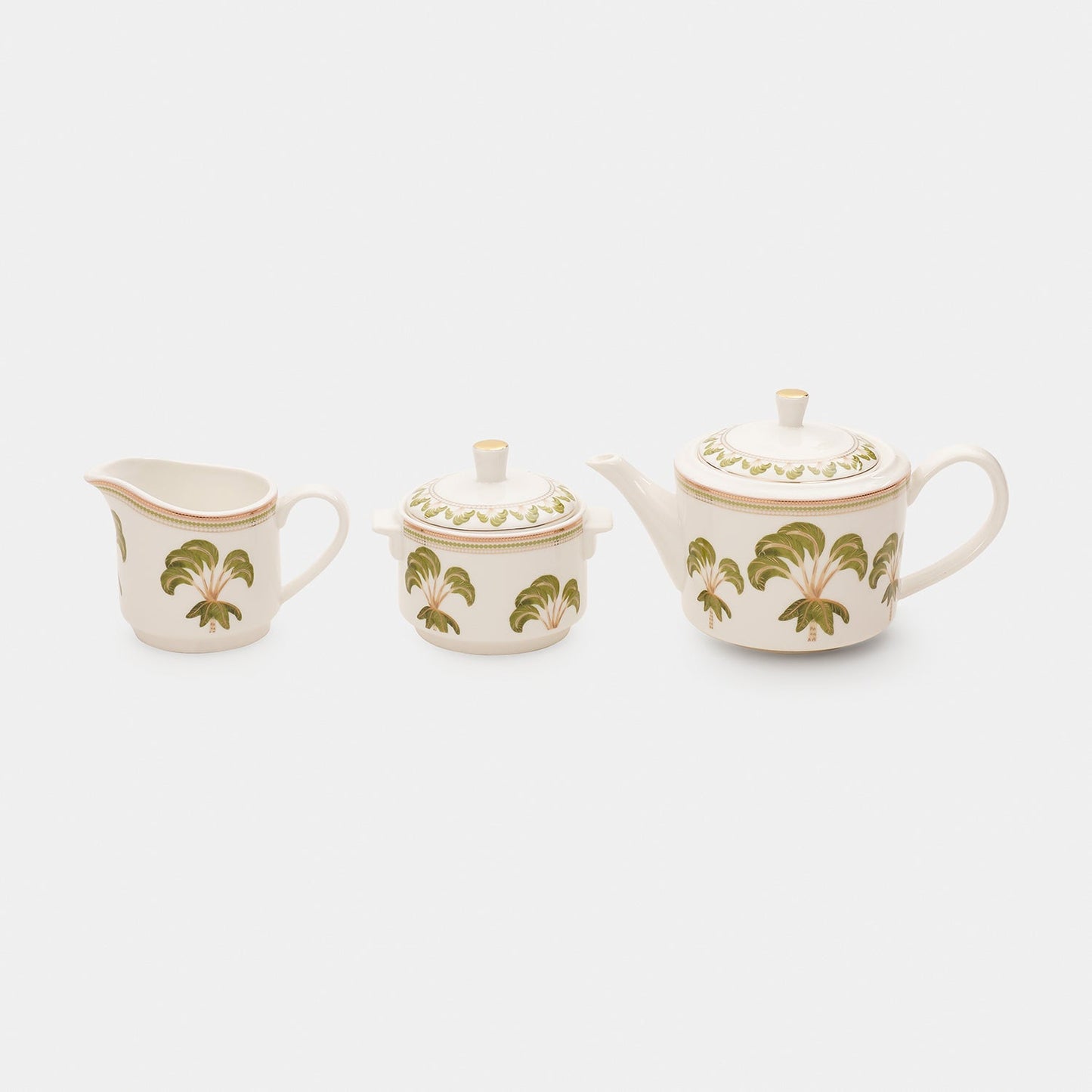 Set of 3 Ivory Printed Soleno Bone China Tea Set