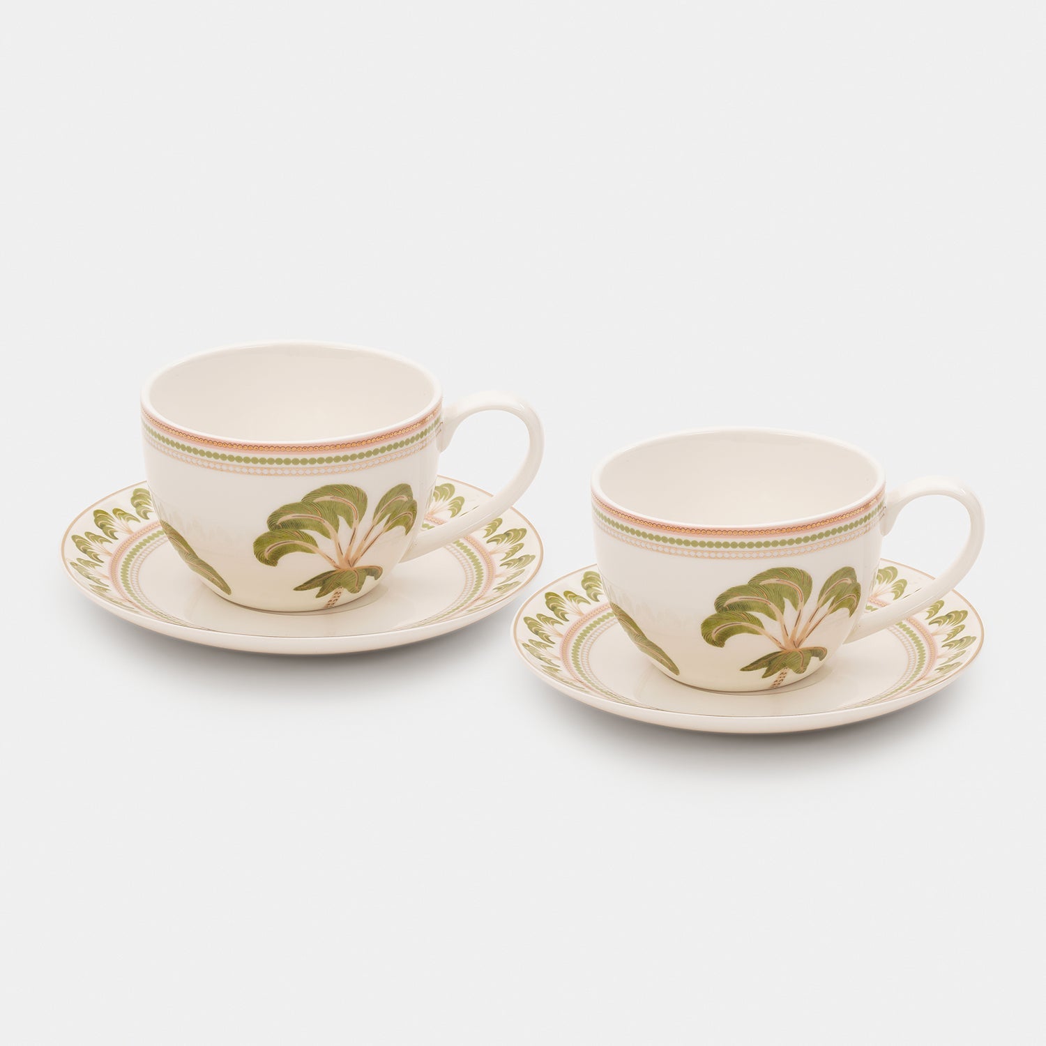 Set of 2 Ivory Printed Soleno Bone China Tea Cup and Saucer