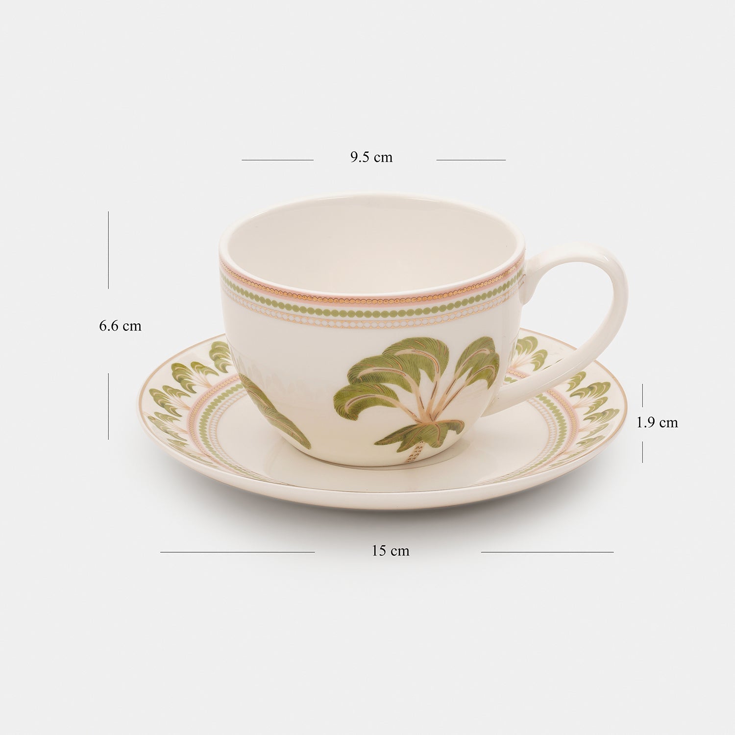 Set of 2 Ivory Printed Soleno Bone China Tea Cup and Saucer