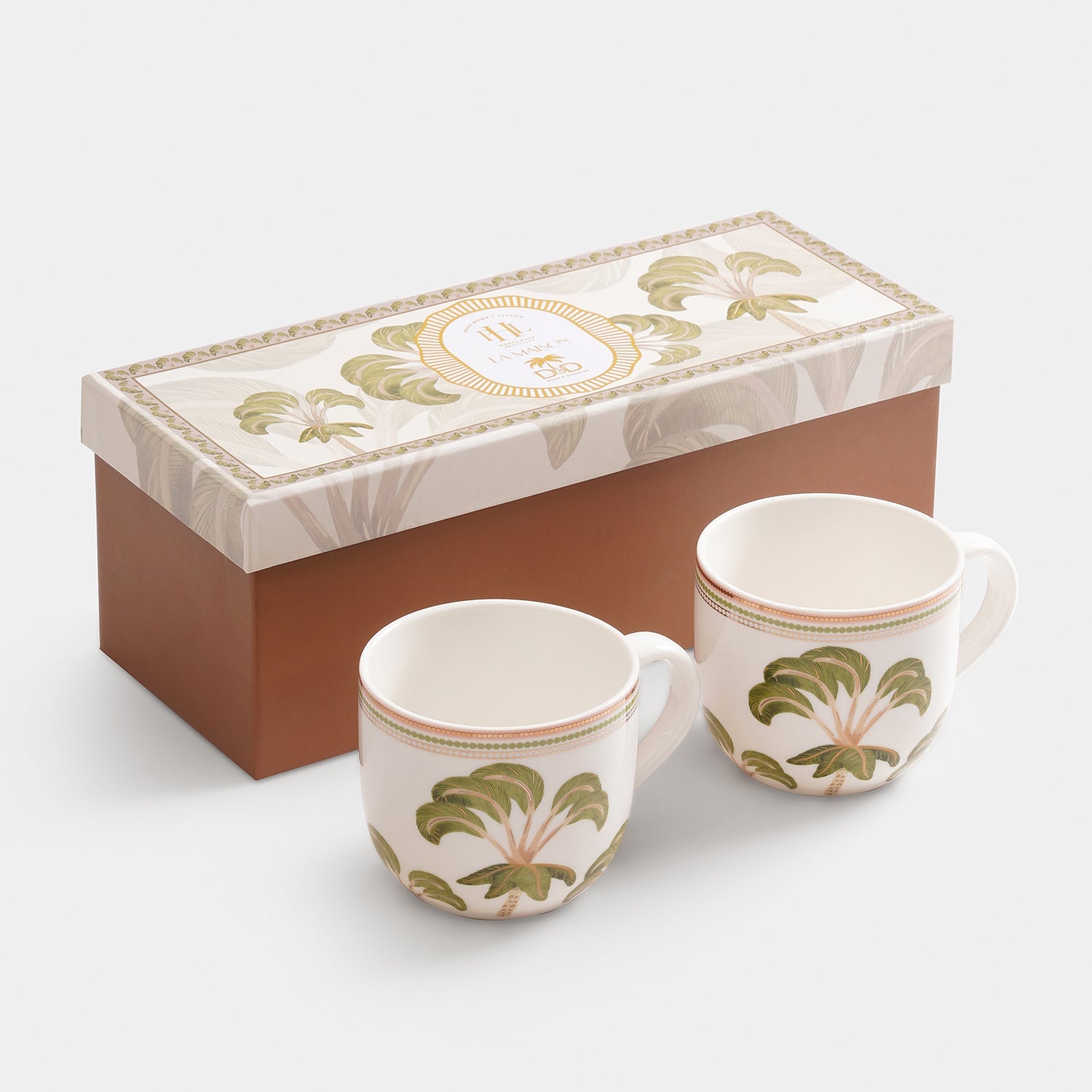Set of 2 Ivory Printed Soleno Bone China Coffee Mugs