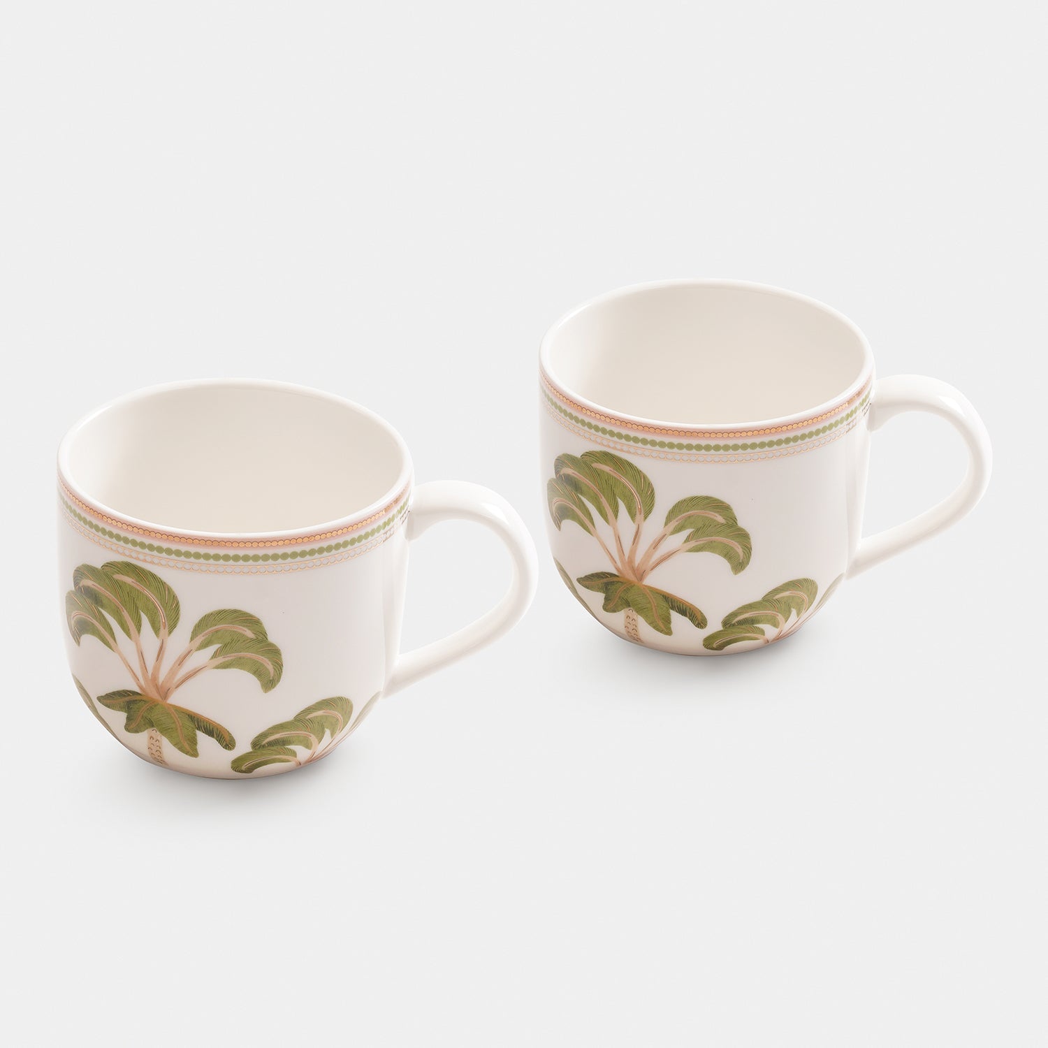 Set of 2 Ivory Printed Soleno Bone China Coffee Mugs