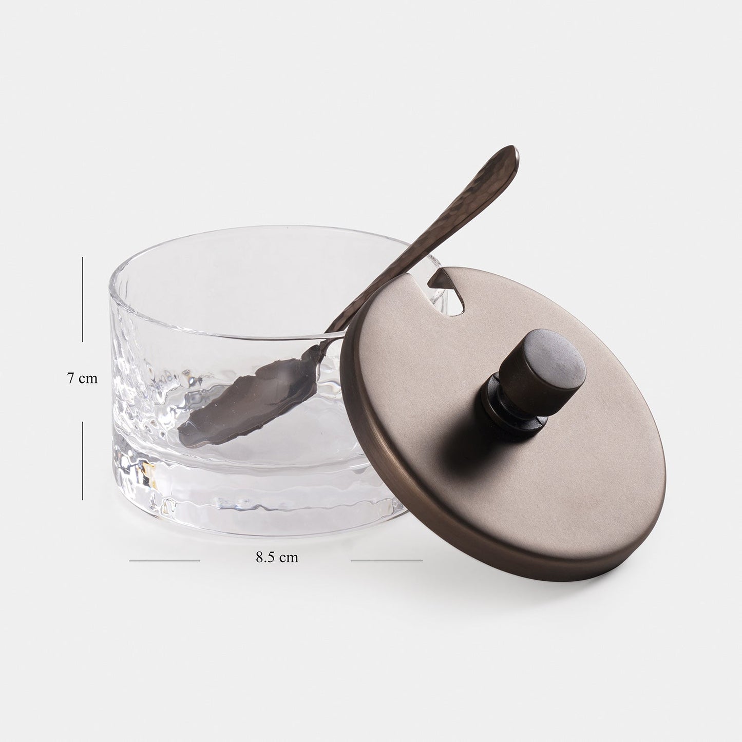 Set of 2 Clear Hammered Condiment Jars with Spoons & Tray - Medium
