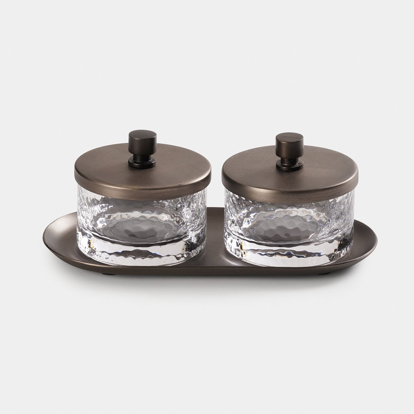 Set of 2 Clear Hammered Condiment Jars with Tray - Medium