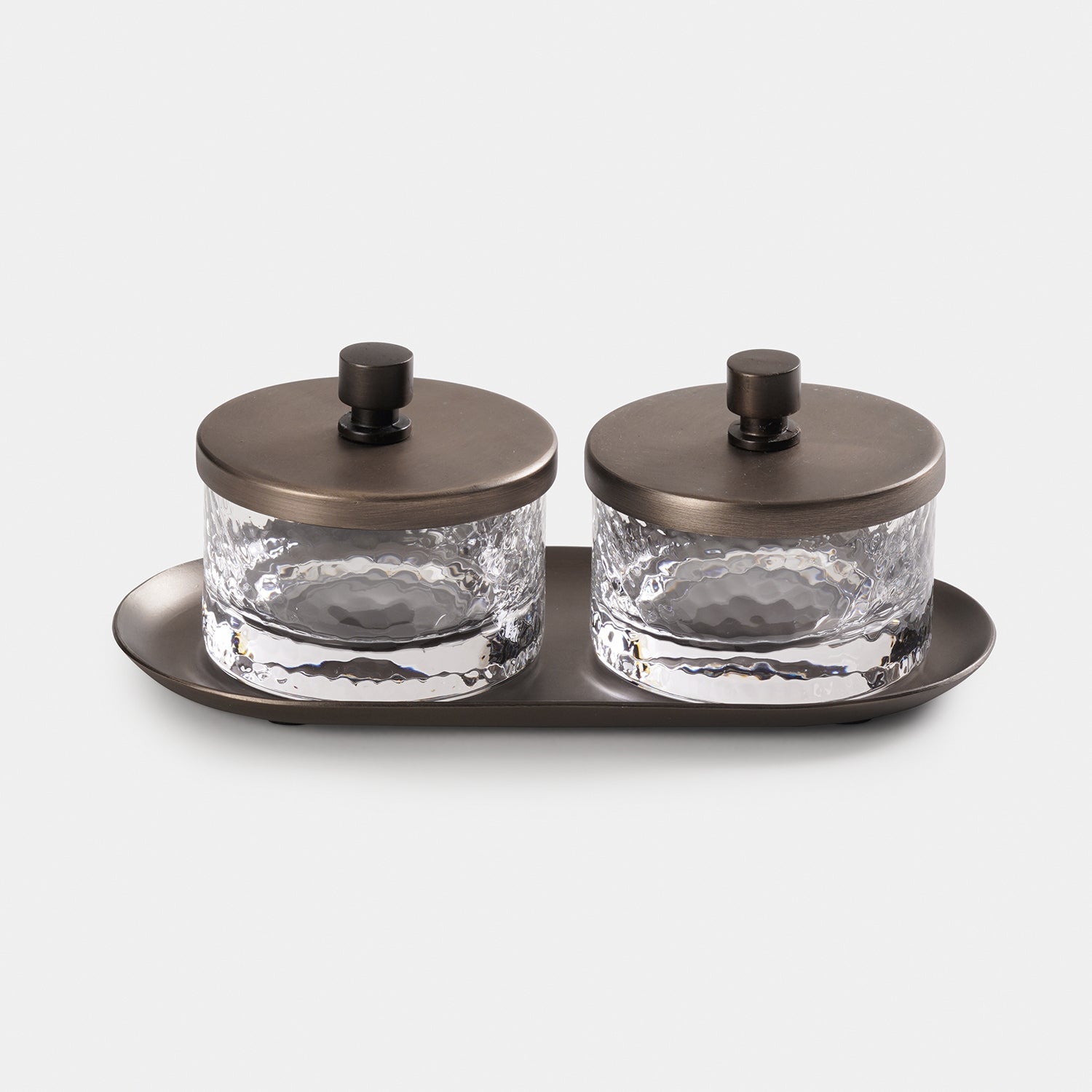 Set of 2 Clear Hammered Condiment Jars with Tray - Medium