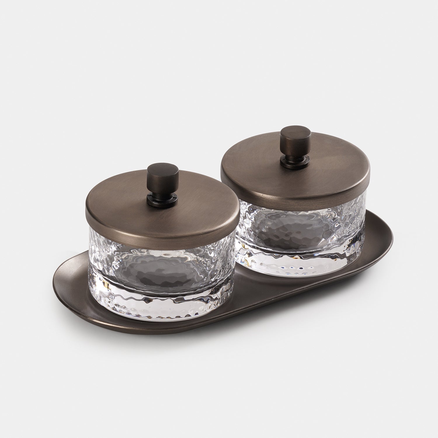 Set of 2 Clear Hammered Condiment Jars with Tray - Medium