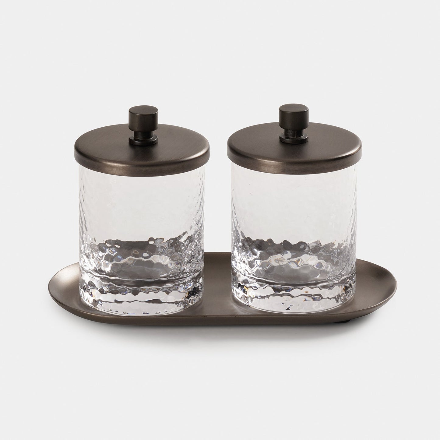 Set of 2 Clear Hammered Condiment Jars with Tray - Large