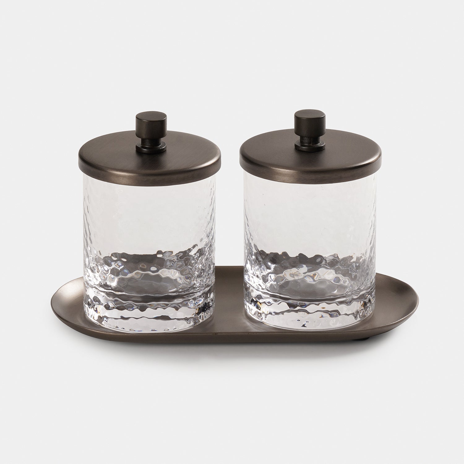 Set of 2 Clear Hammered Condiment Jars with Tray - Large