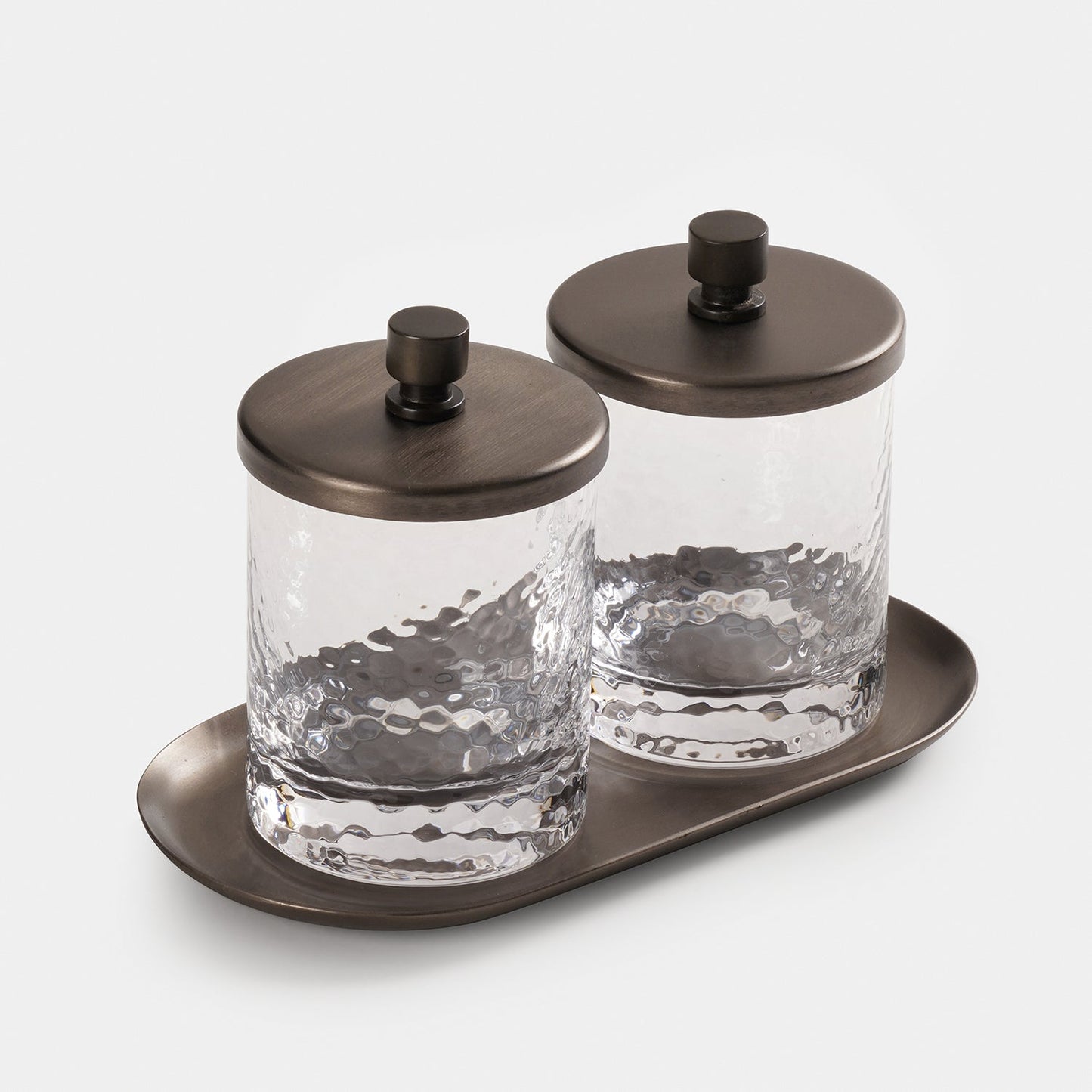 Set of 2 Clear Hammered Condiment Jars with Tray - Large