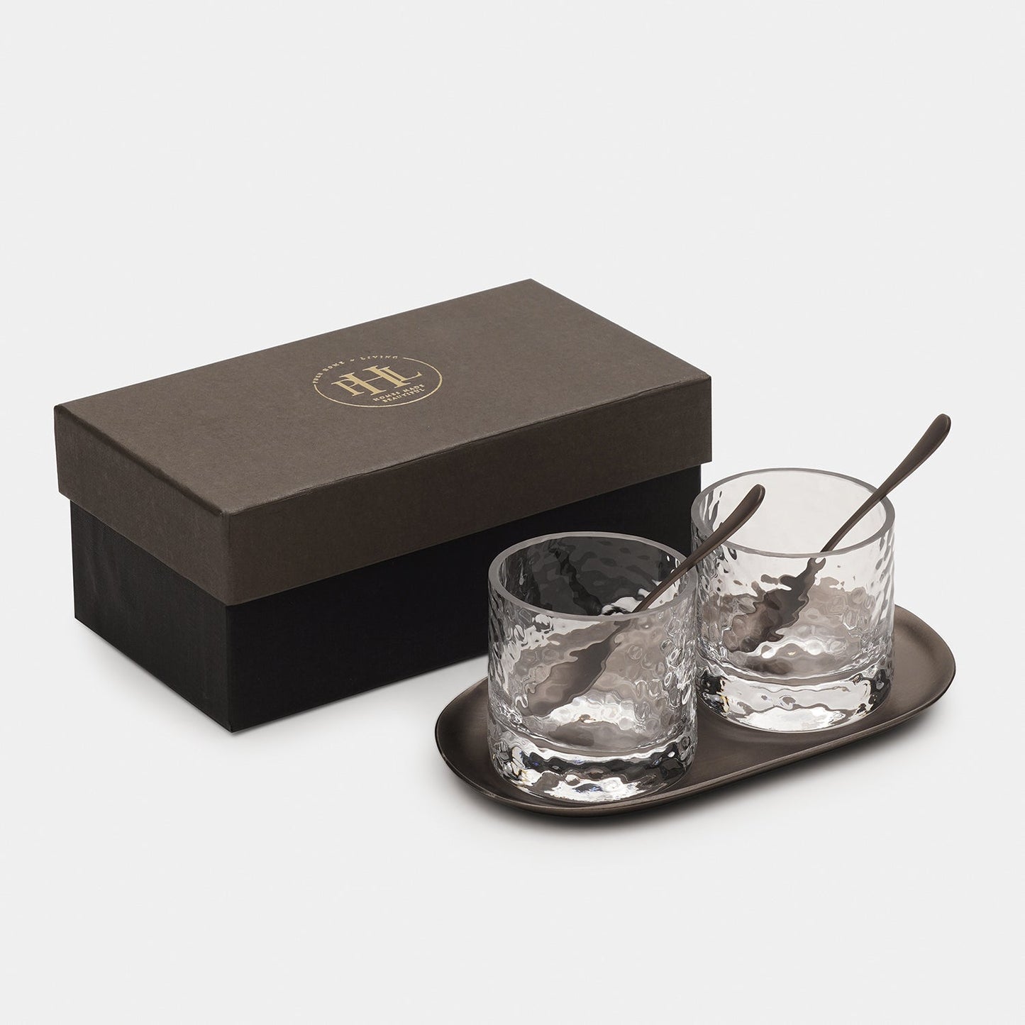 Set of 2 Clear Hammered Condiment Jars with Tray - Small