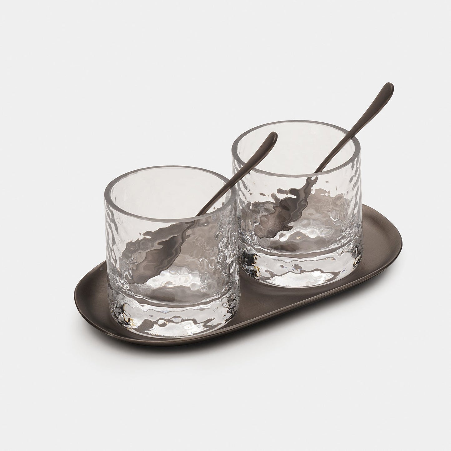Set of 2 Clear Hammered Condiment Jars with Tray - Small