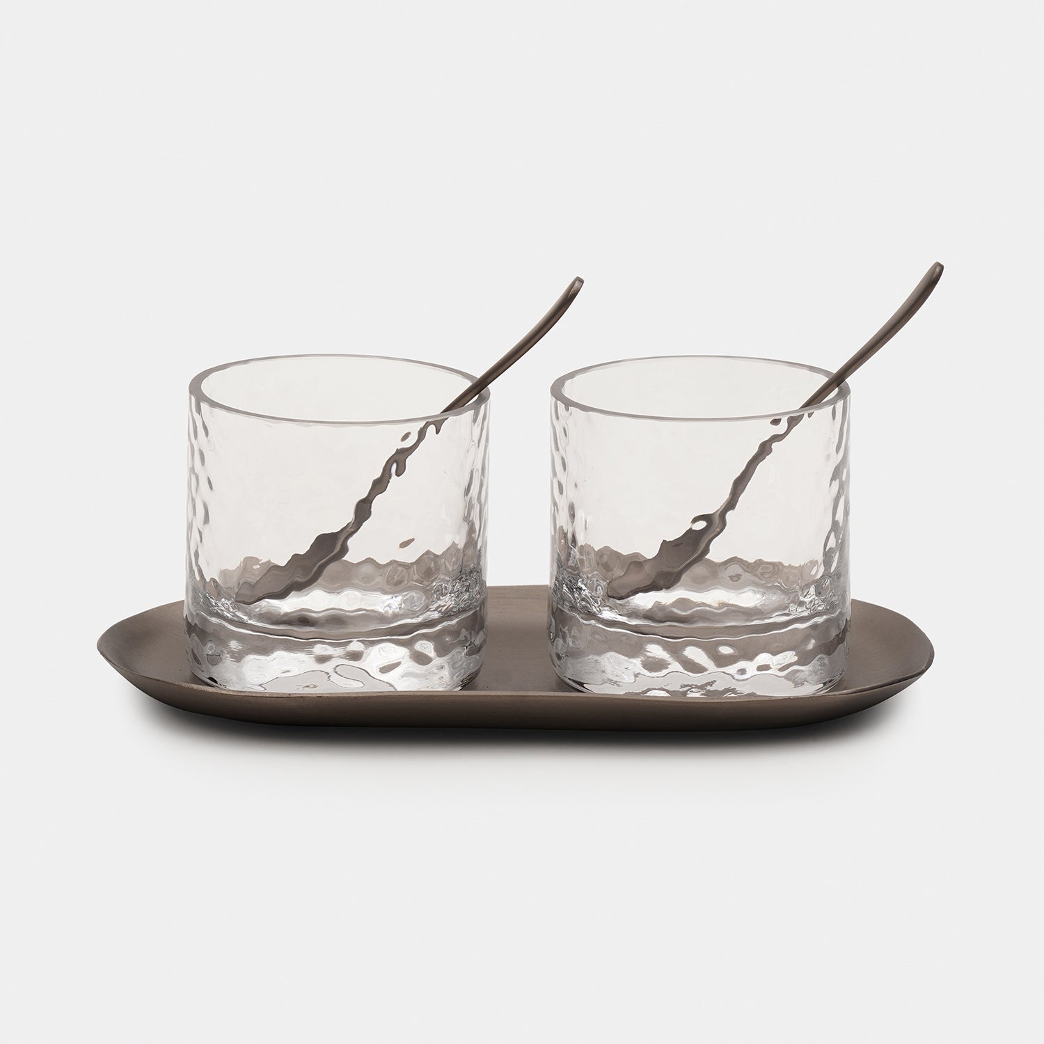 Set of 2 Clear Hammered Condiment Jars with Tray - Small
