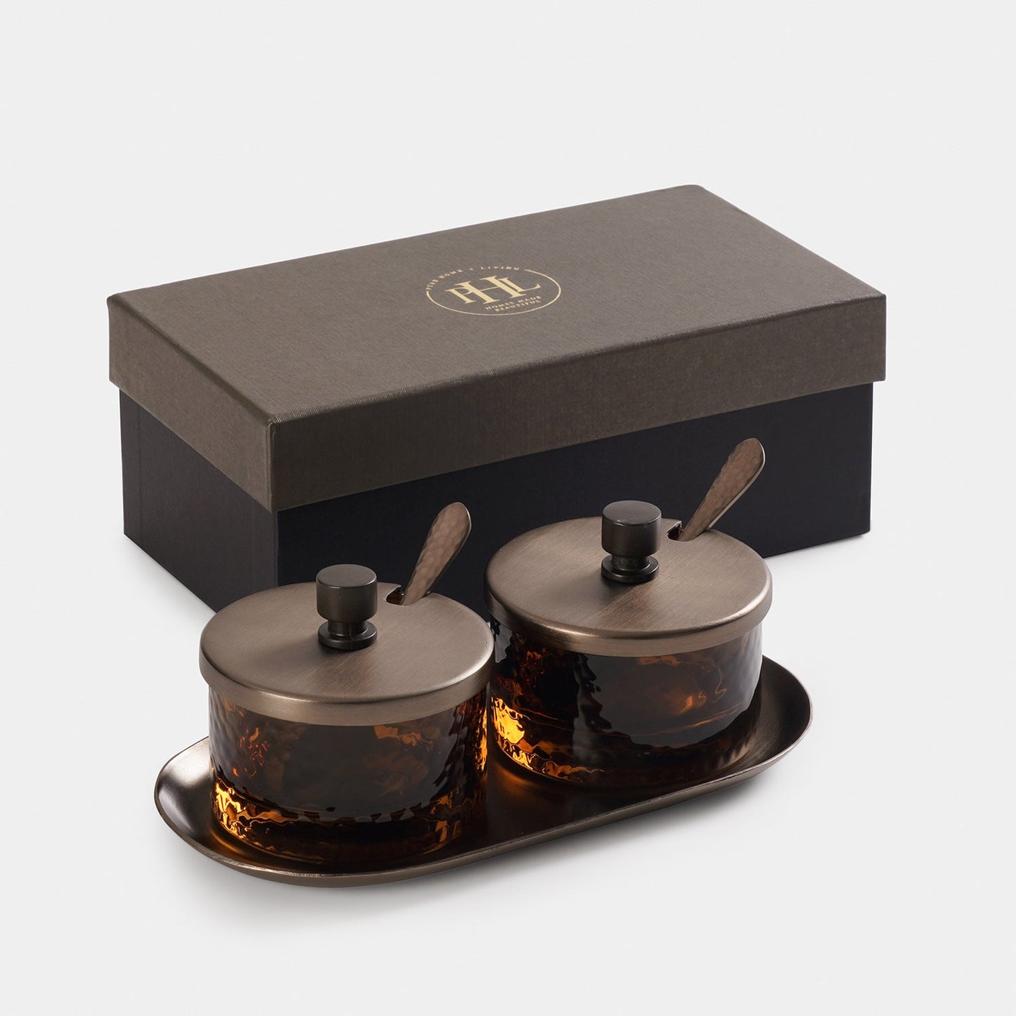 Set of 2 Hammered condiment with spoon -Medium