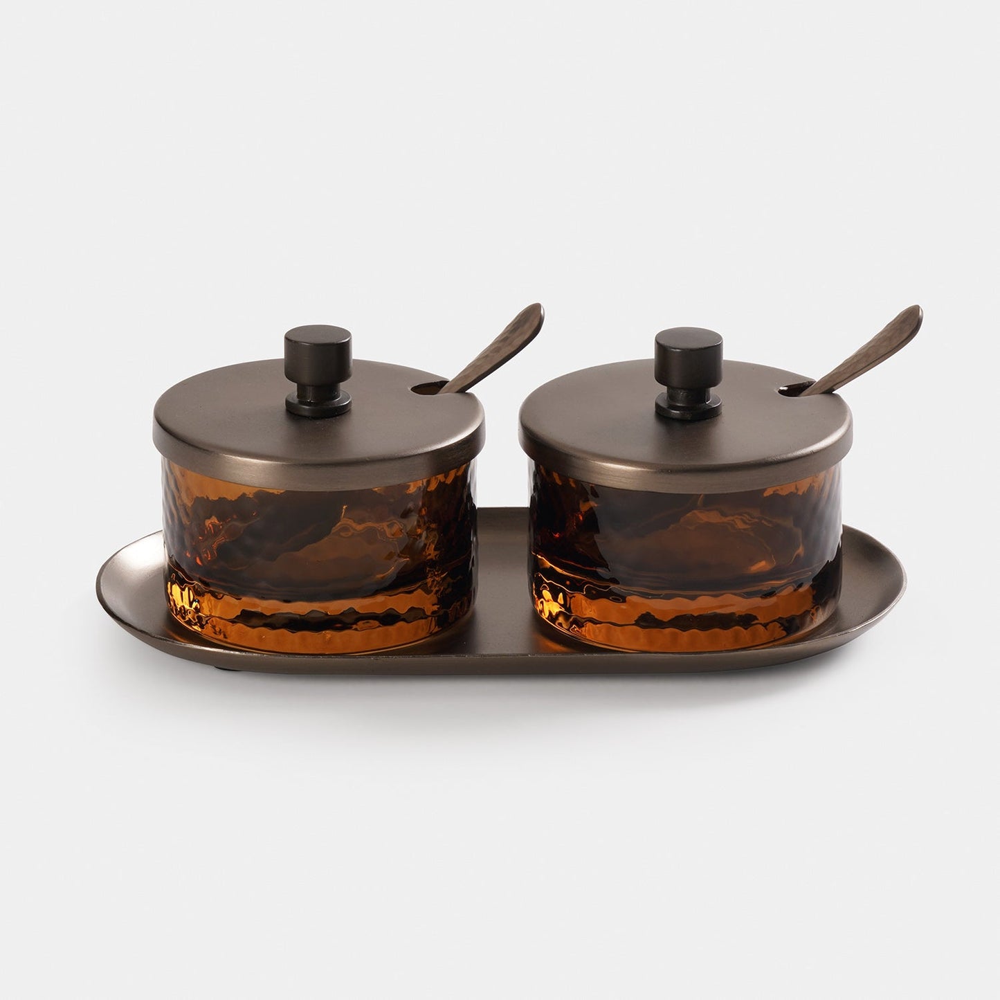 Set of 2 Hammered condiment with spoon -Medium