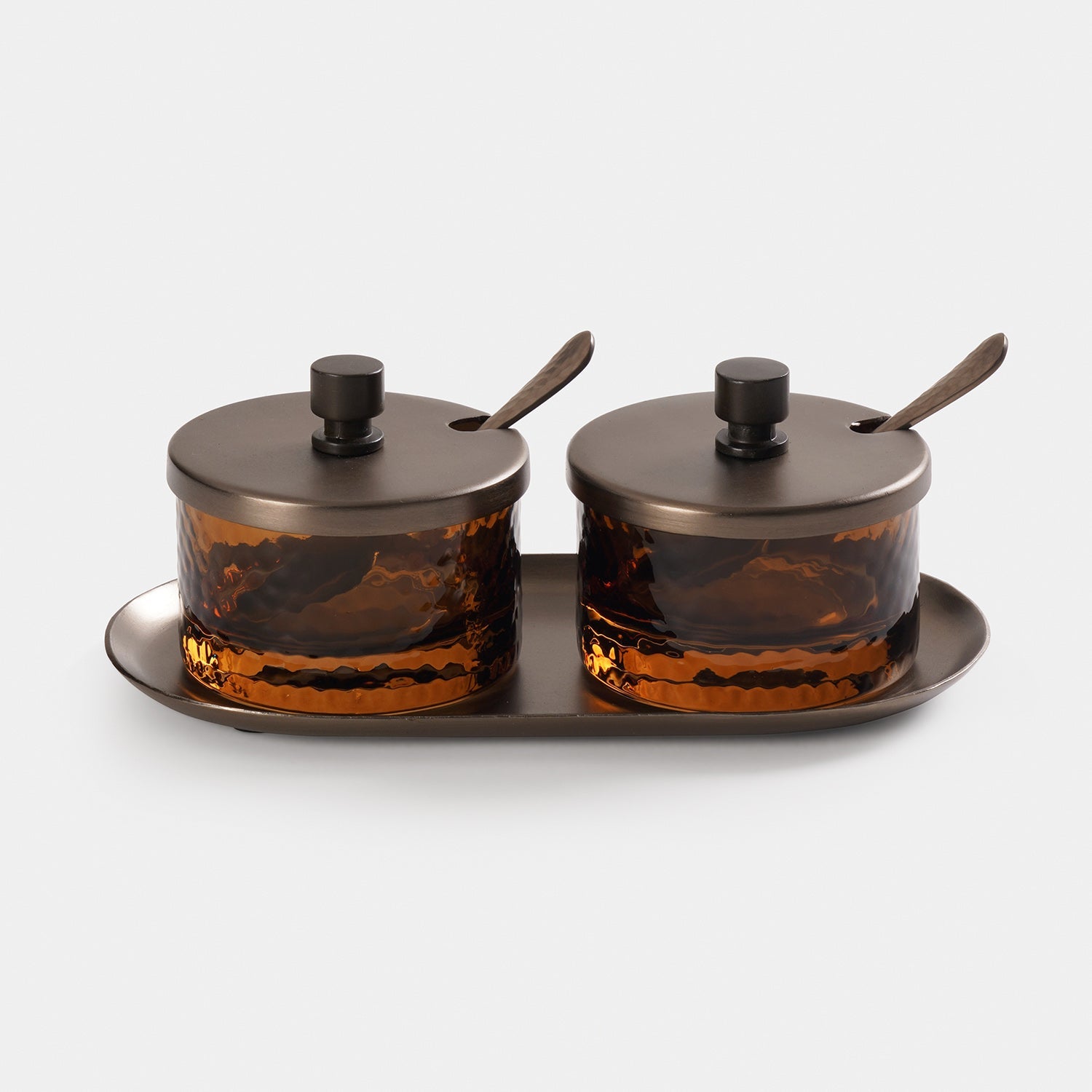 Set of 2 Hammered condiment with spoon -Medium
