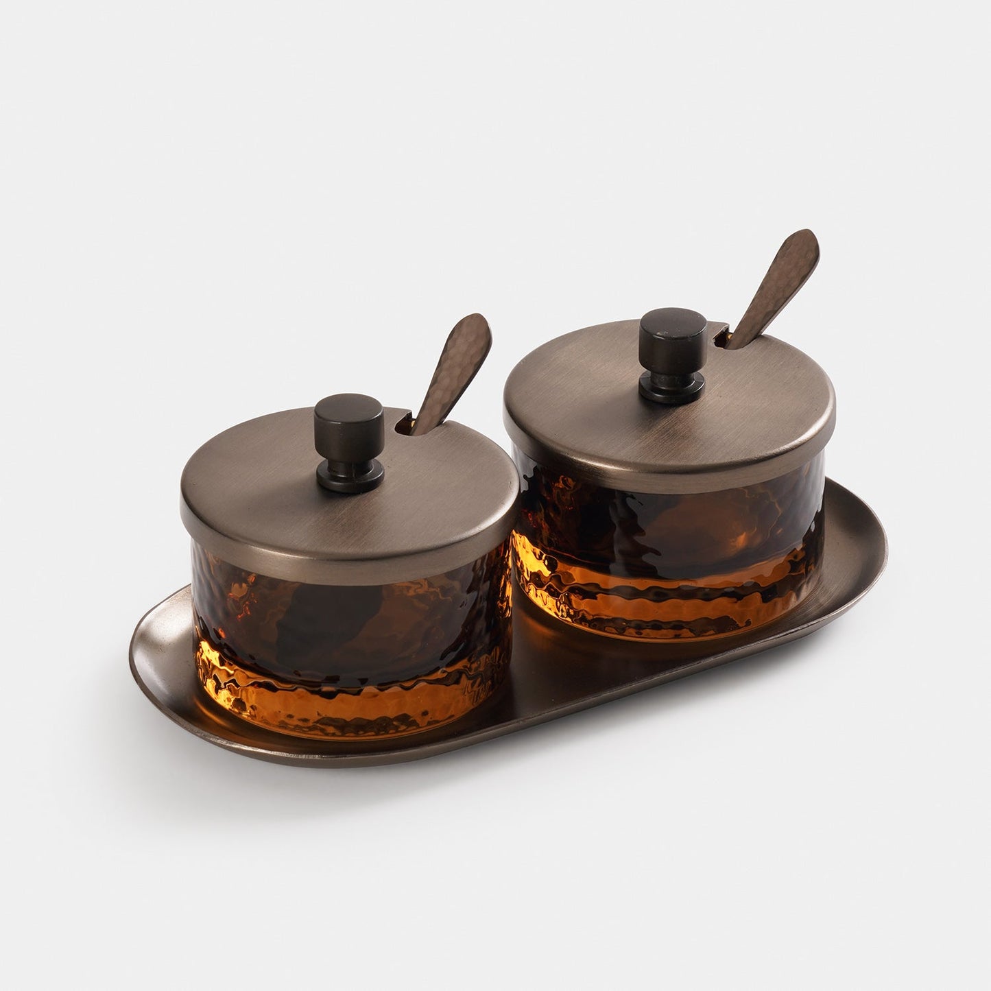 Set of 2 Hammered condiment with spoon -Medium