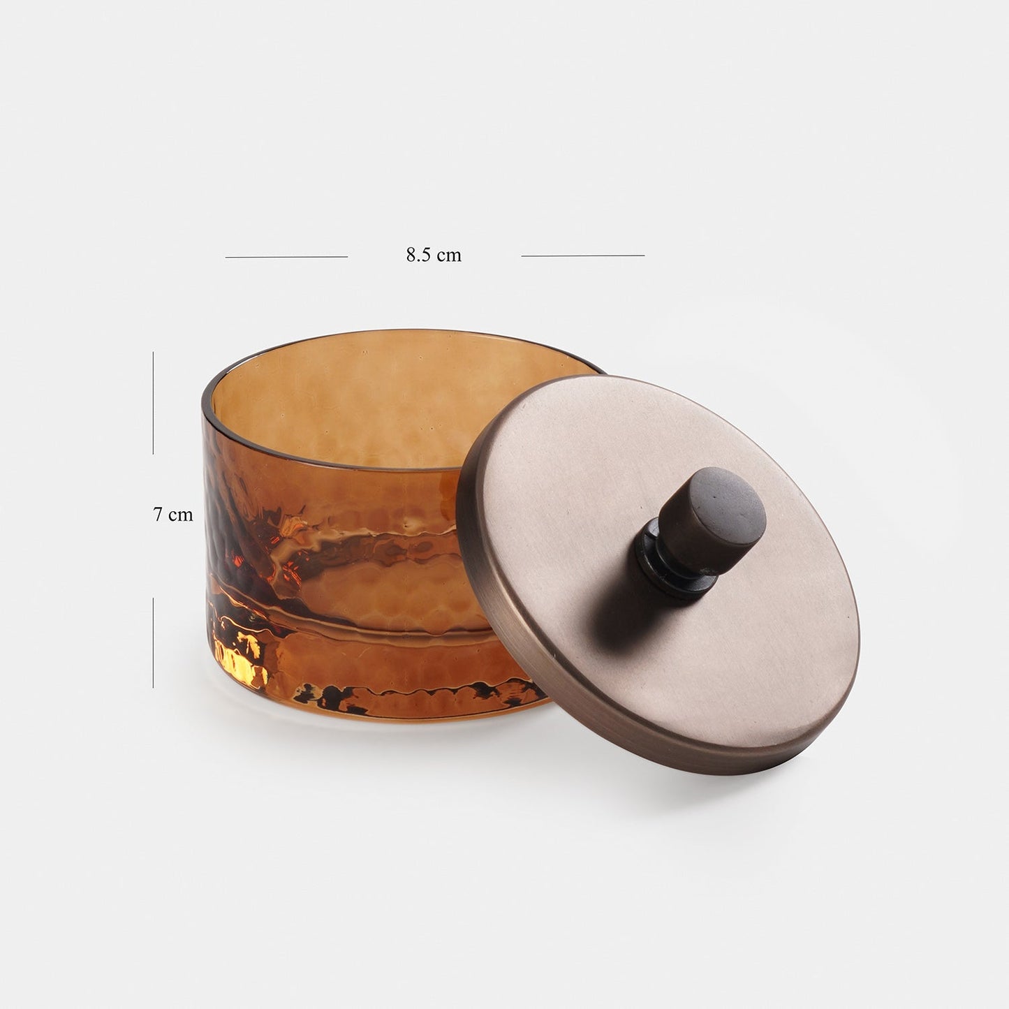 Set of 2 Amber Hammered Condiment Jars with Tray - Medium