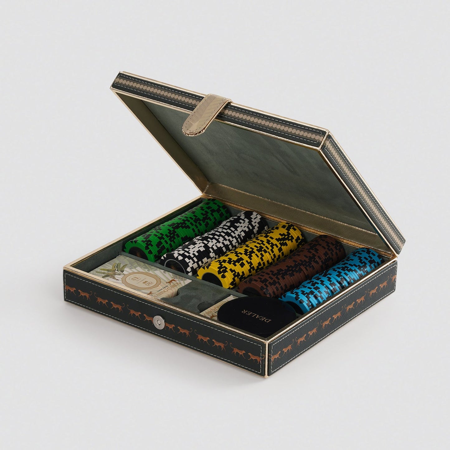 Green Faux Leather Poker Chips Set
