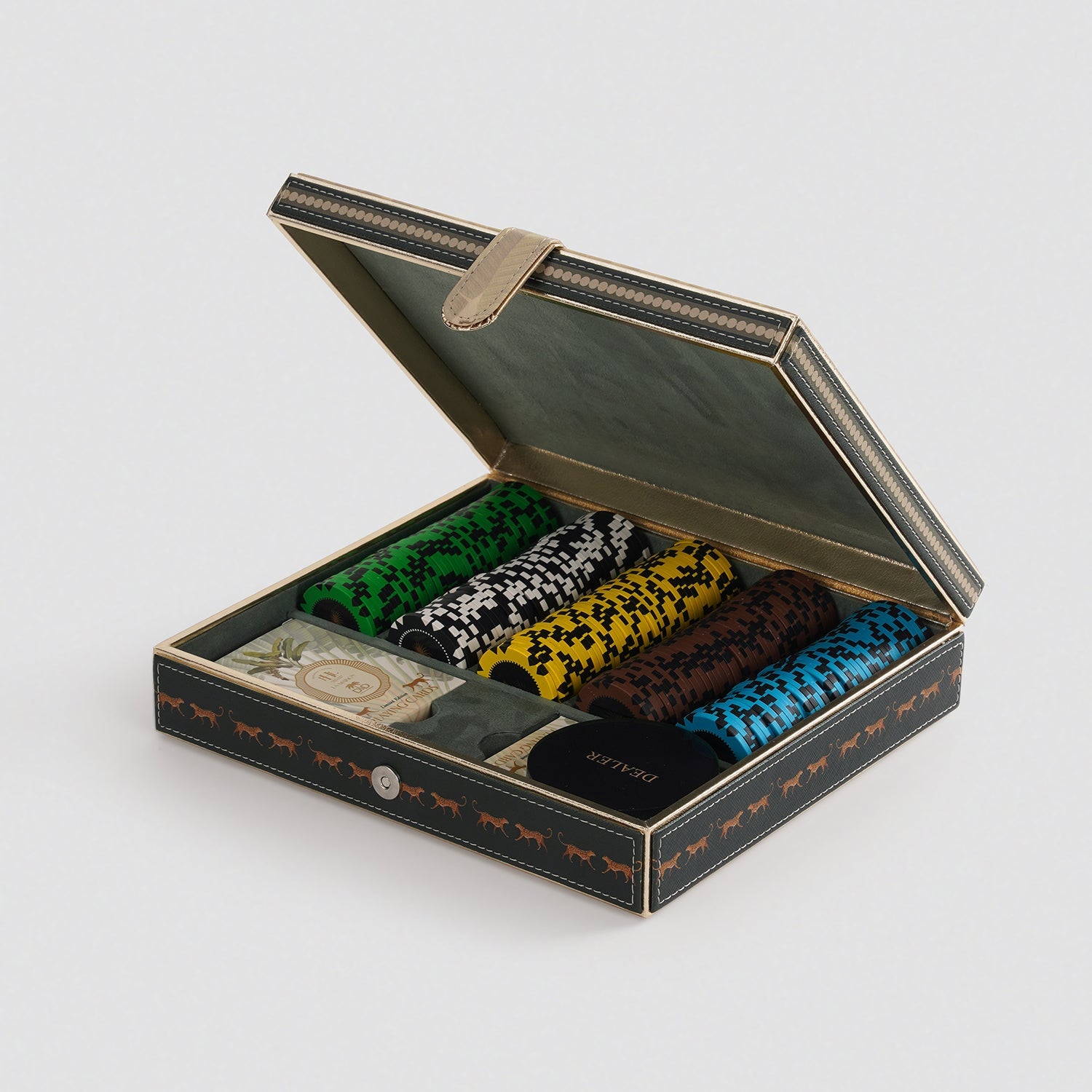 Green Faux Leather Poker Chips Set