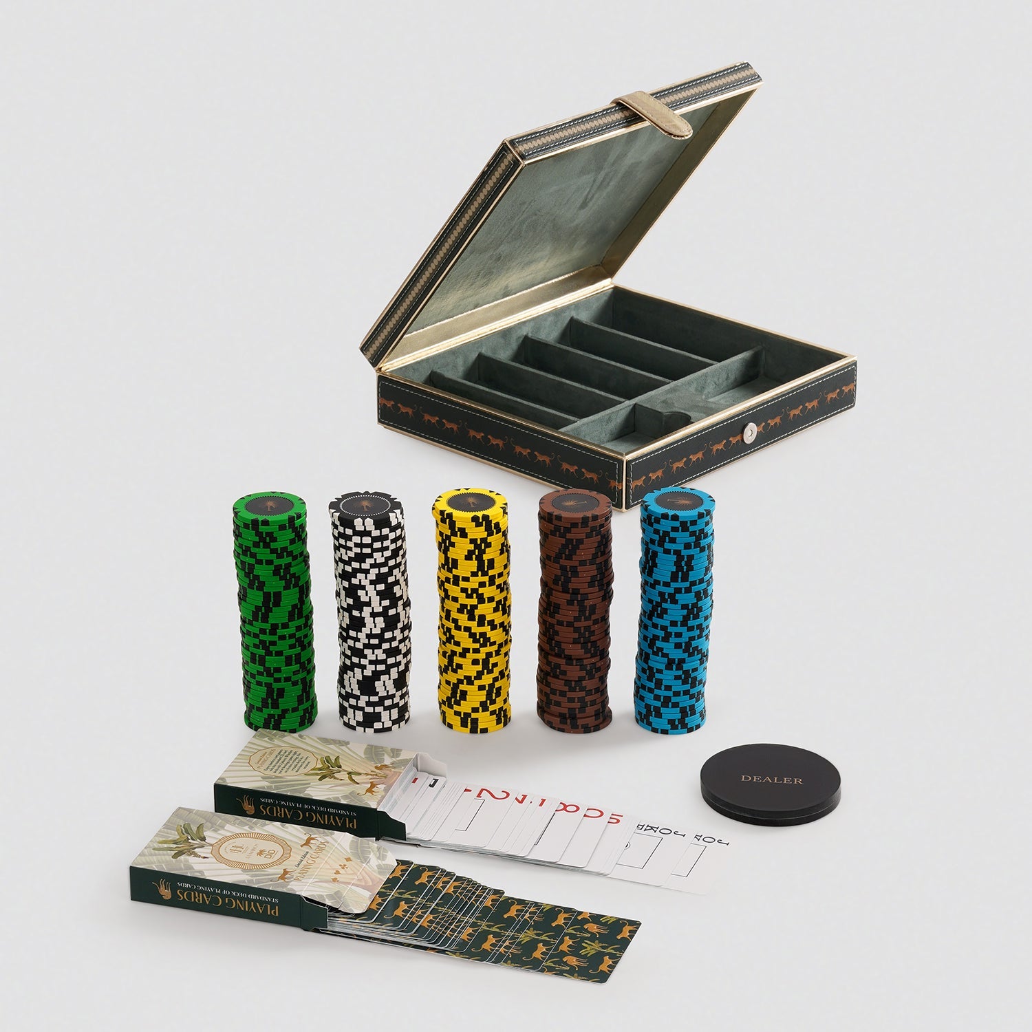 Green Faux Leather Poker Chips Set