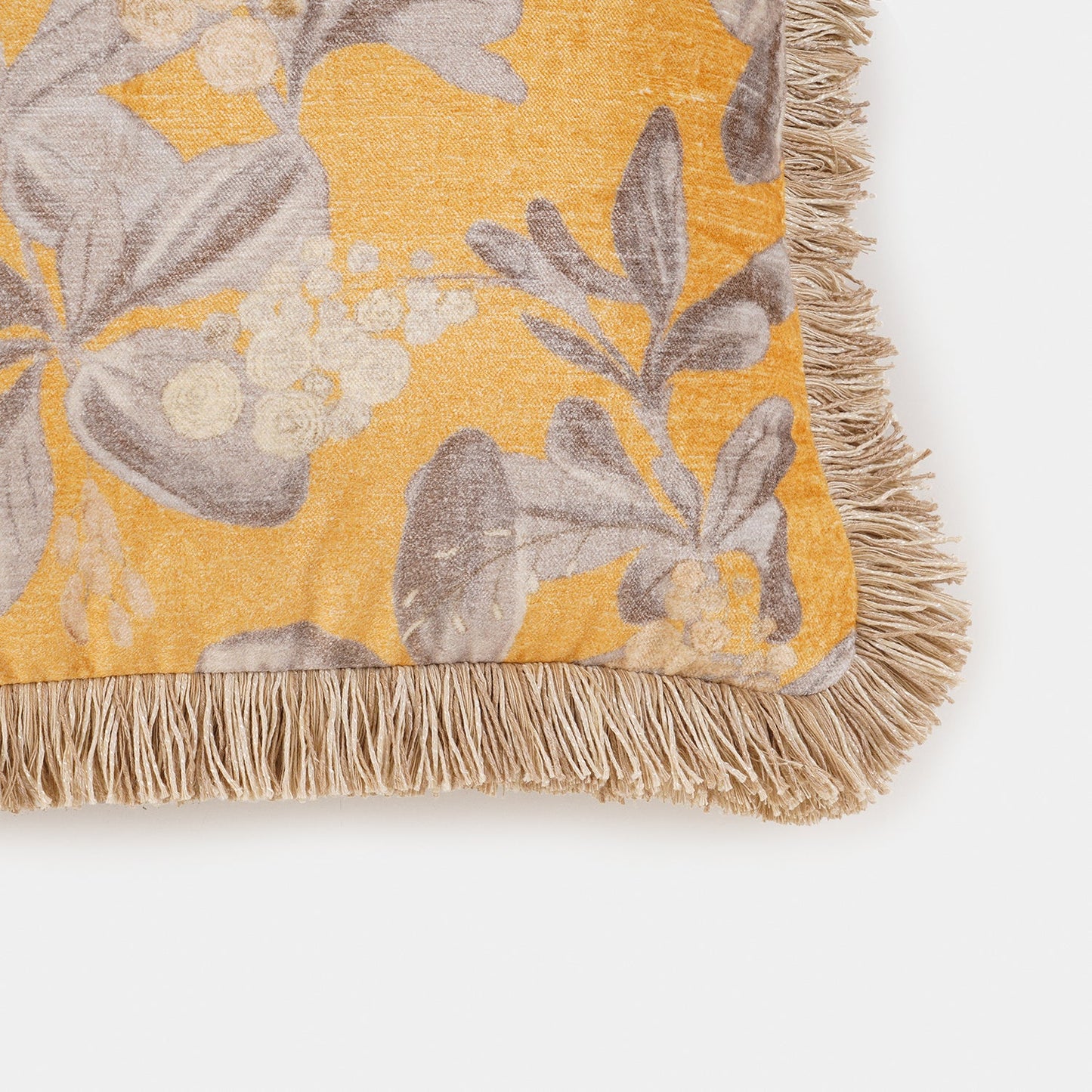 Yellow Fringed Printed Cushion Cover