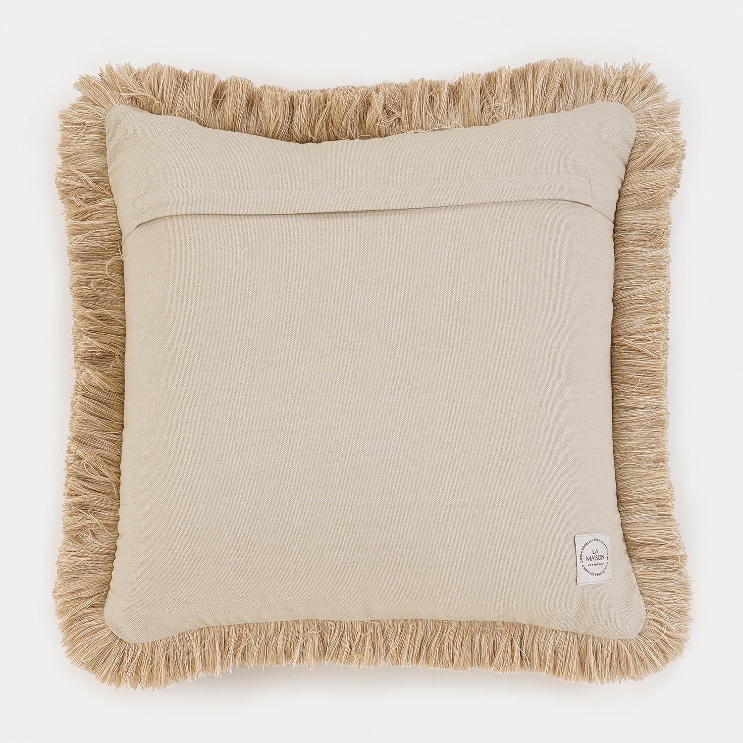 Beige Embroidered Fringed Cushion Cover
