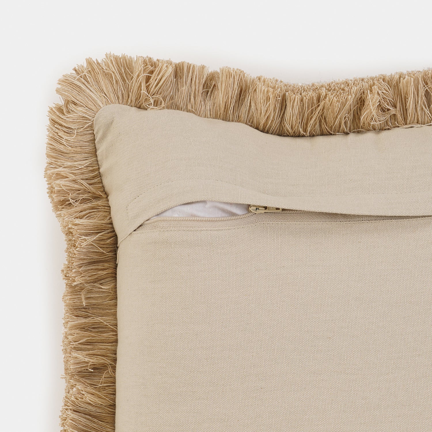Beige Embroidered Fringed Cushion Cover