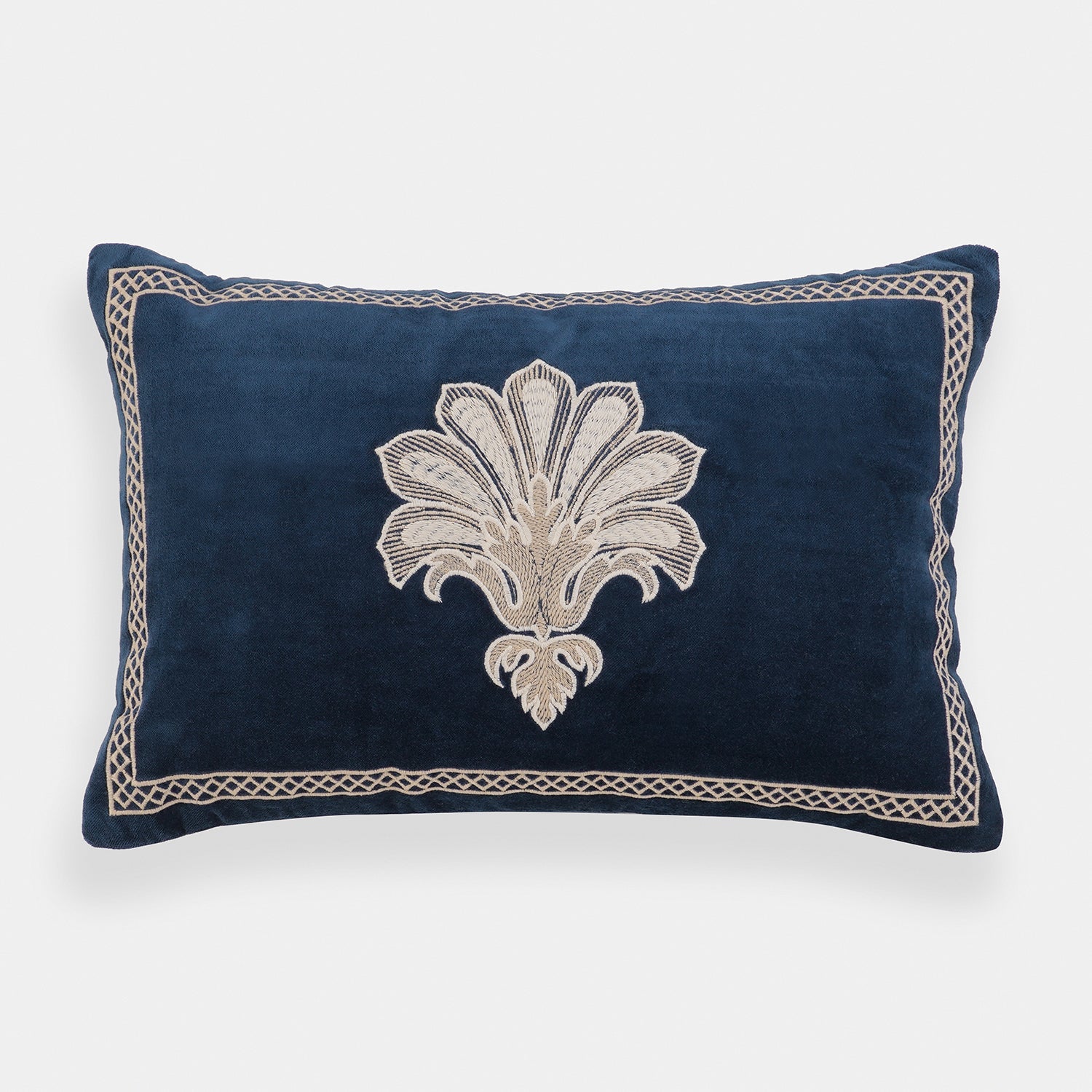 Navy Blue Embroidered Rectangle Cushion Cover