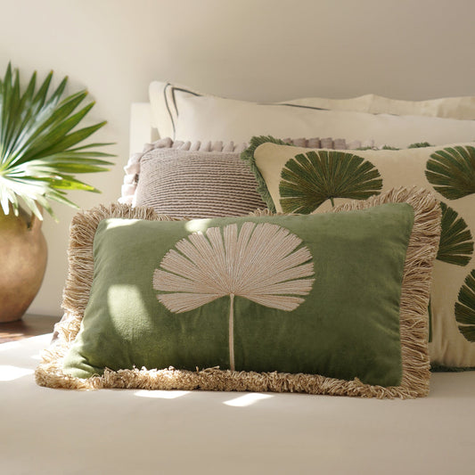 Green Embroidered Rectangle Cushion Cover