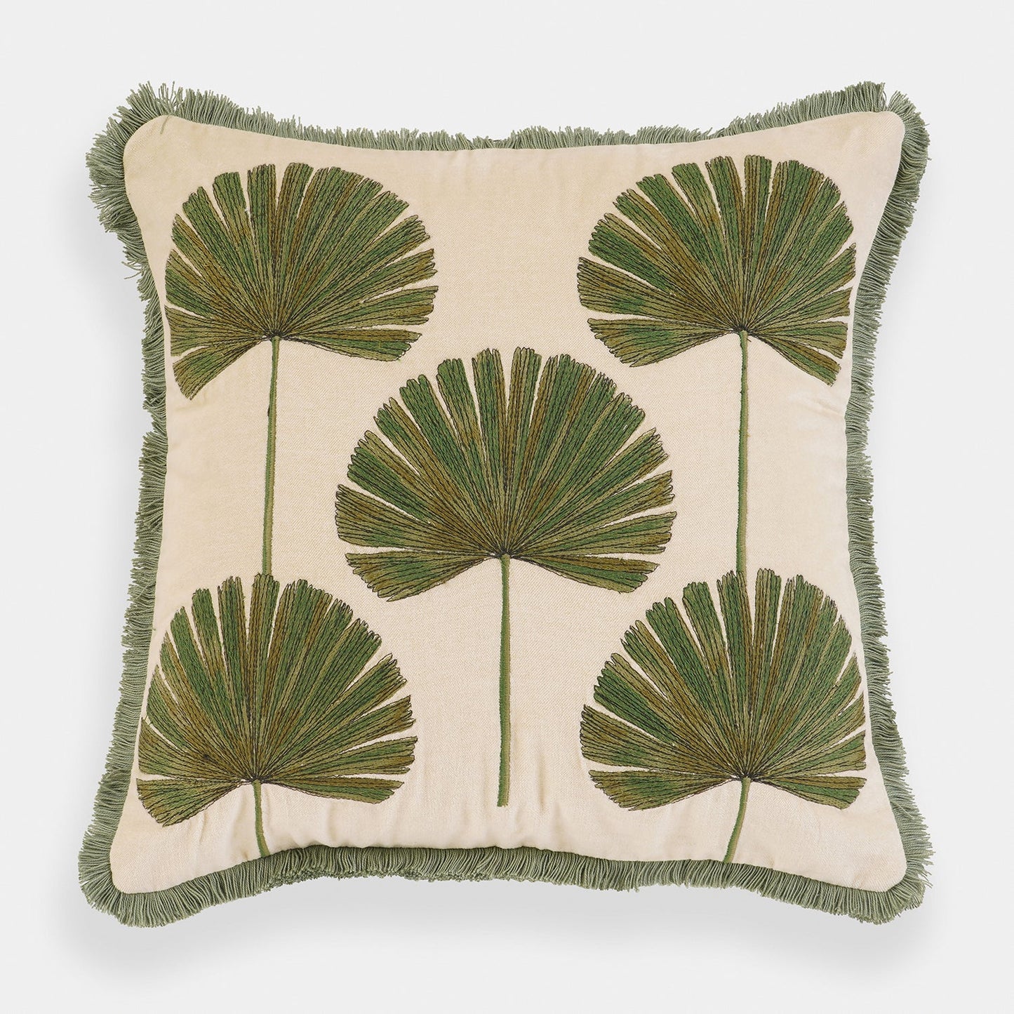 Beige Palm Leaf Embroidered Cushion Cover