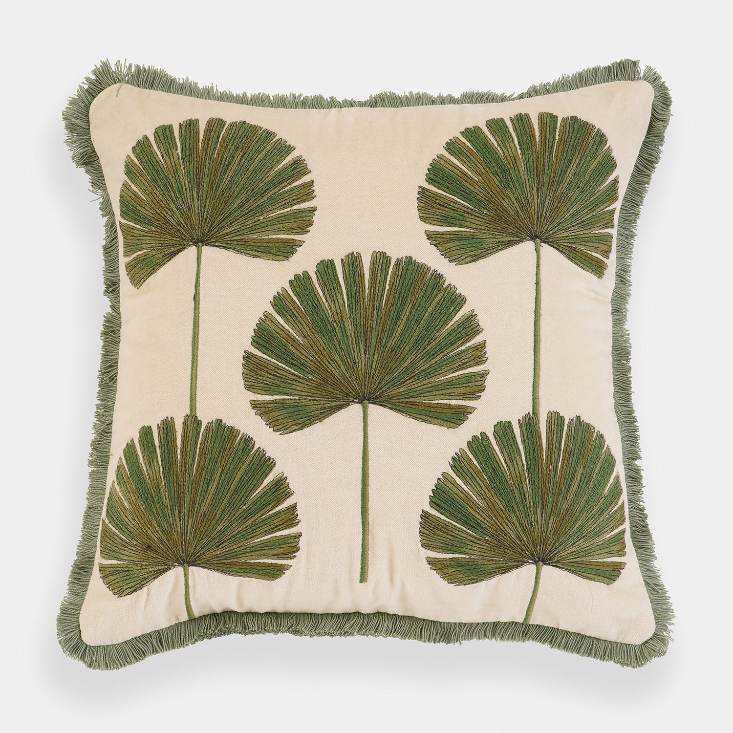 Beige Palm Leaf Embroidered Cushion Cover