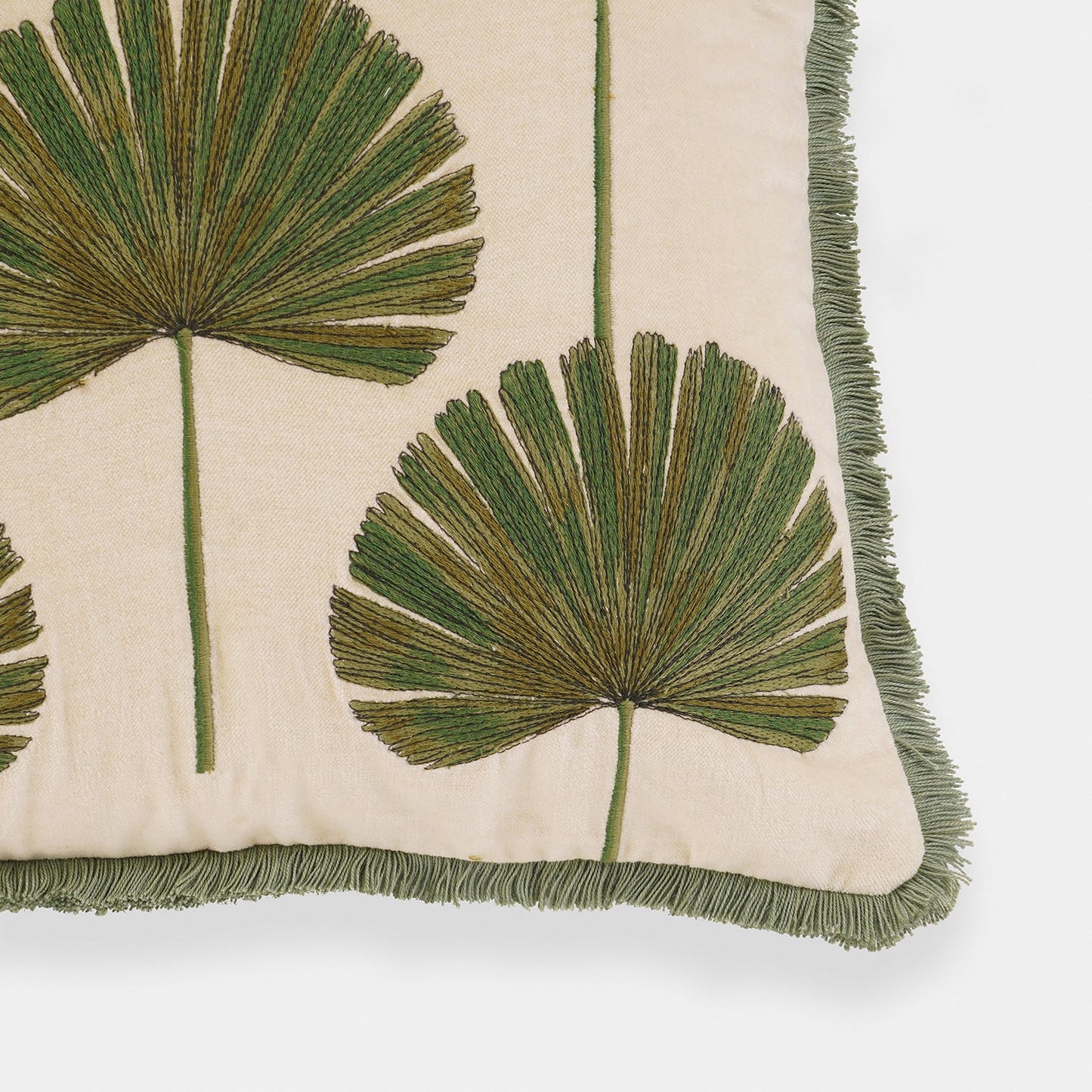 Beige Palm Leaf Embroidered Cushion Cover