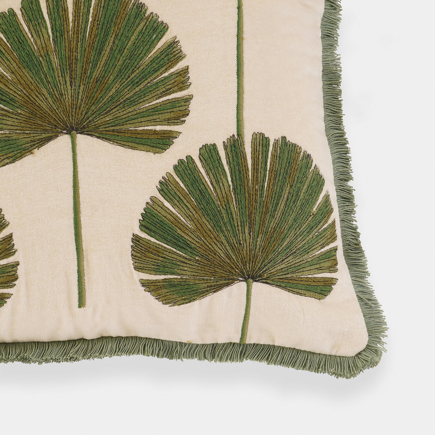 Beige Palm Leaf Embroidered Cushion Cover