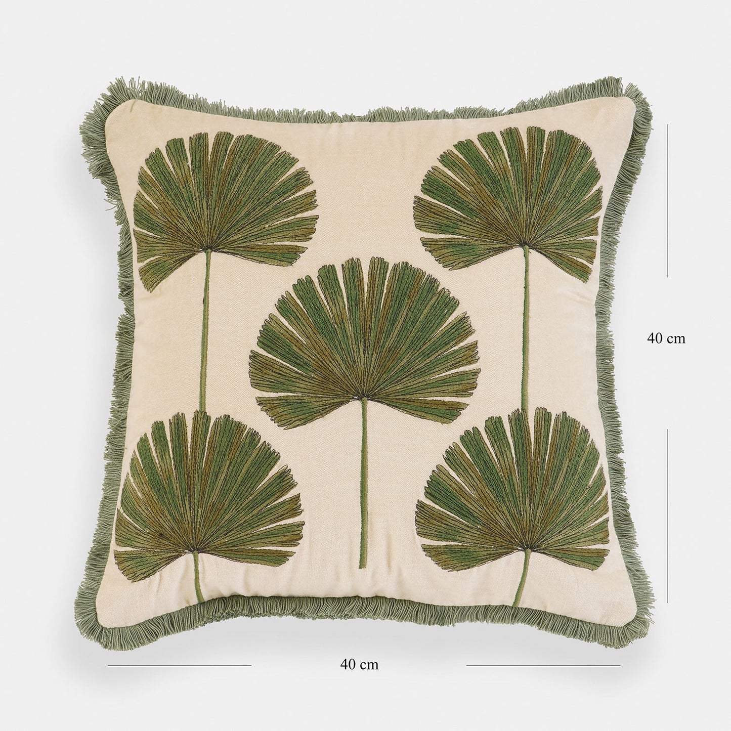 Beige Palm Leaf Embroidered Cushion Cover