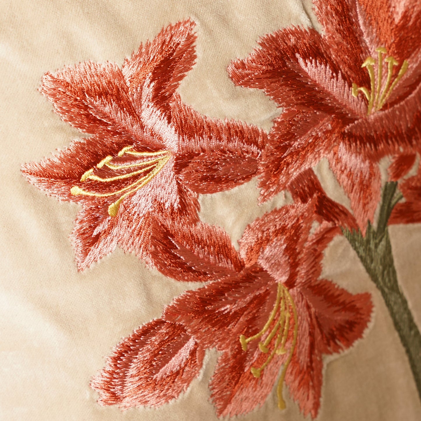 Beige Floral Embroidered Cushion Cover
