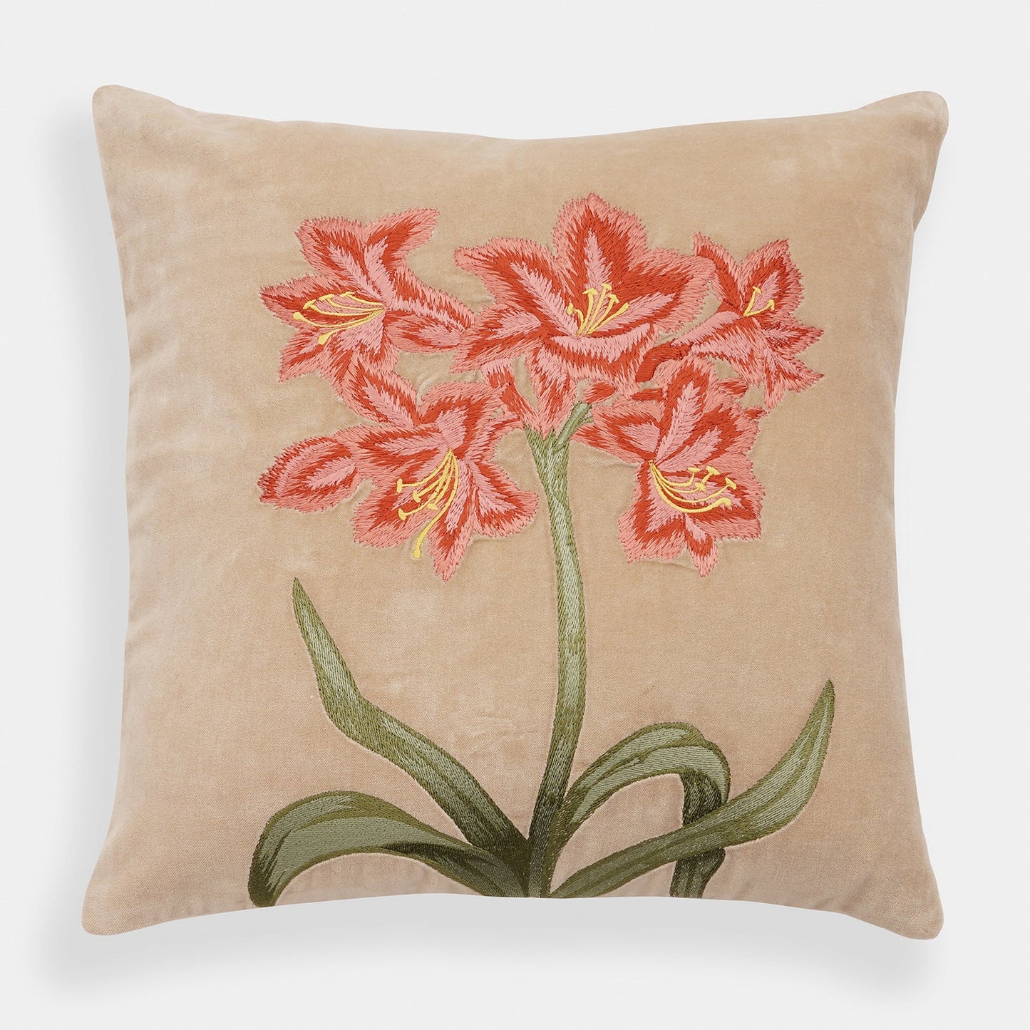 Beige Floral Embroidered Cushion Cover